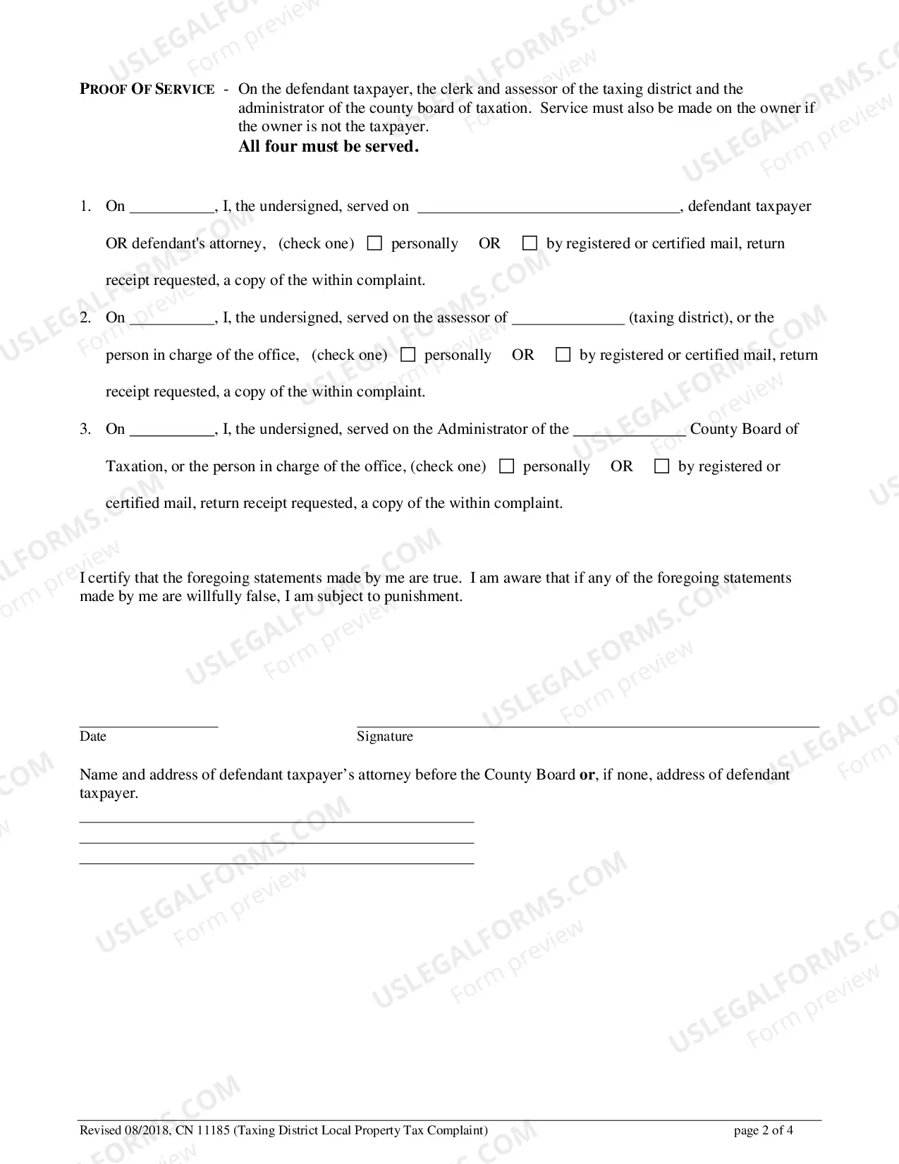 Preview Complaint Form - Taxing District increasing Assessment
