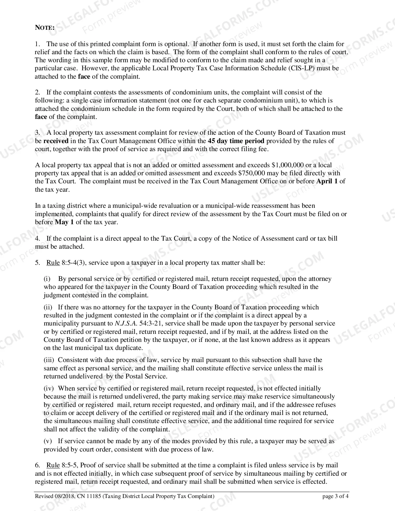 Preview Complaint Form - Taxing District increasing Assessment