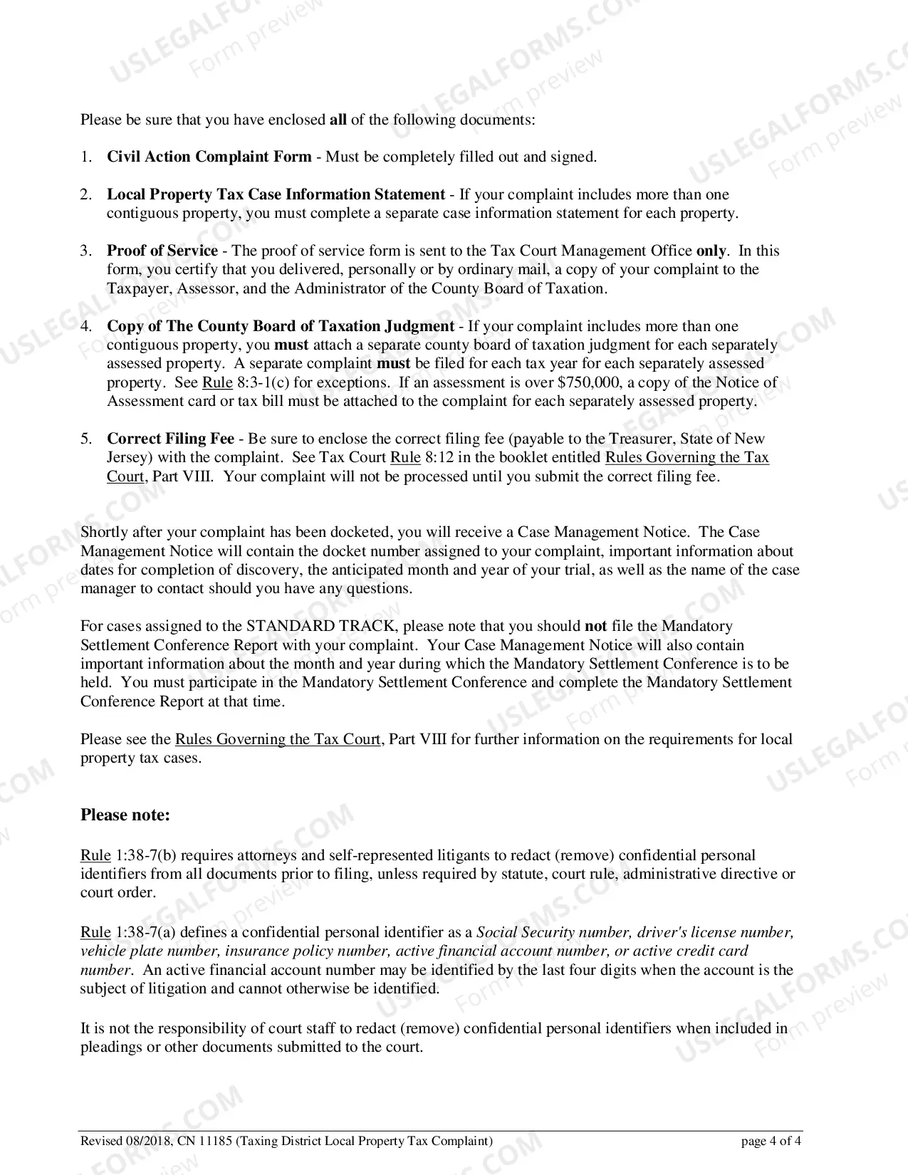 Preview Complaint Form - Taxing District increasing Assessment