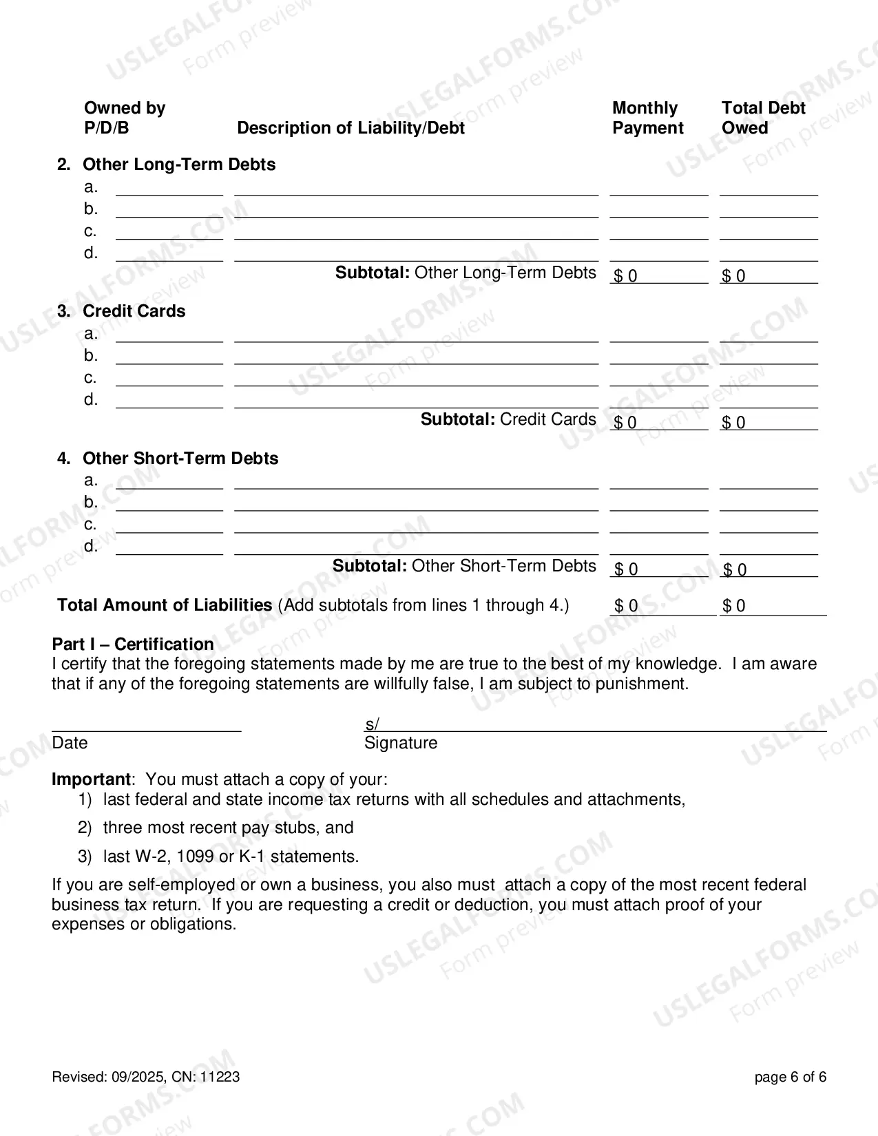 Preview Financial Statement for Summary Support Actions