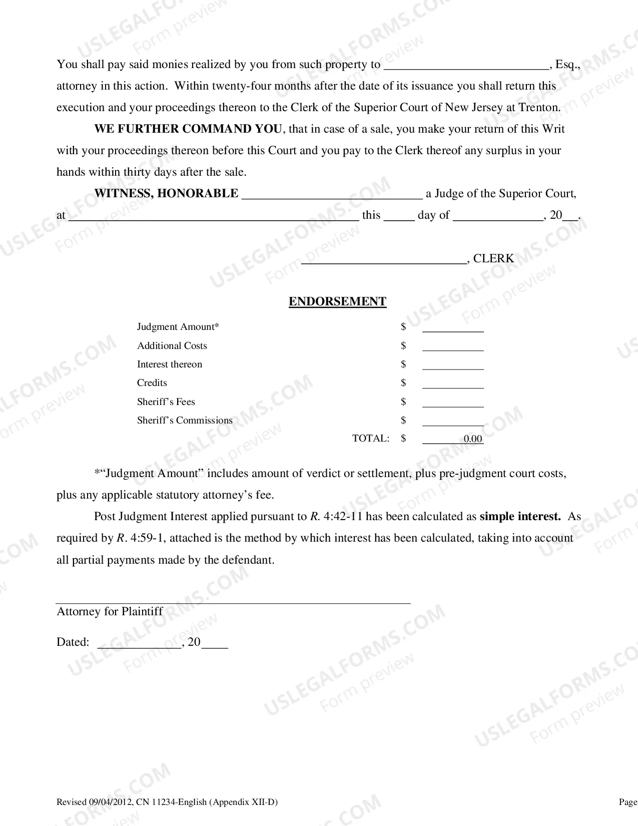 Preview Writ of Execution - Appendix XII-D