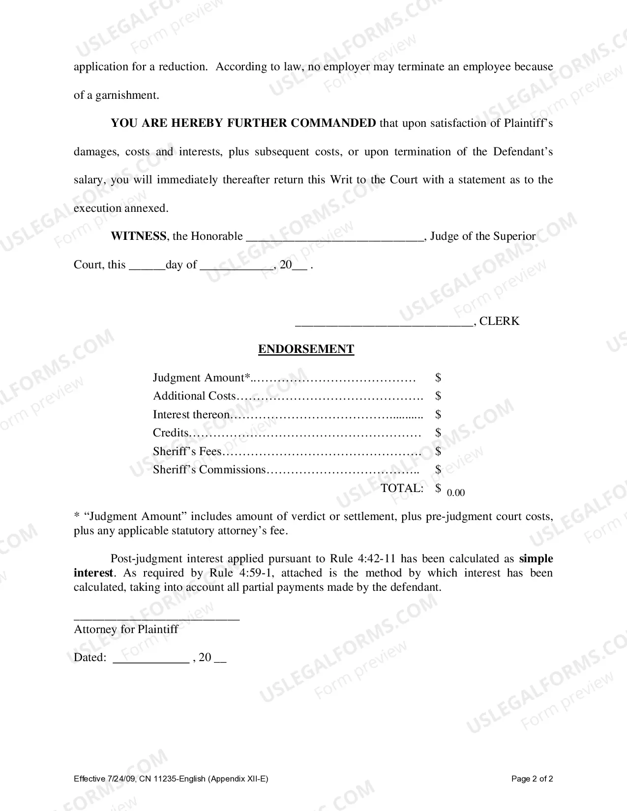 Preview Writ of Wage Execution - Appendix XII-E