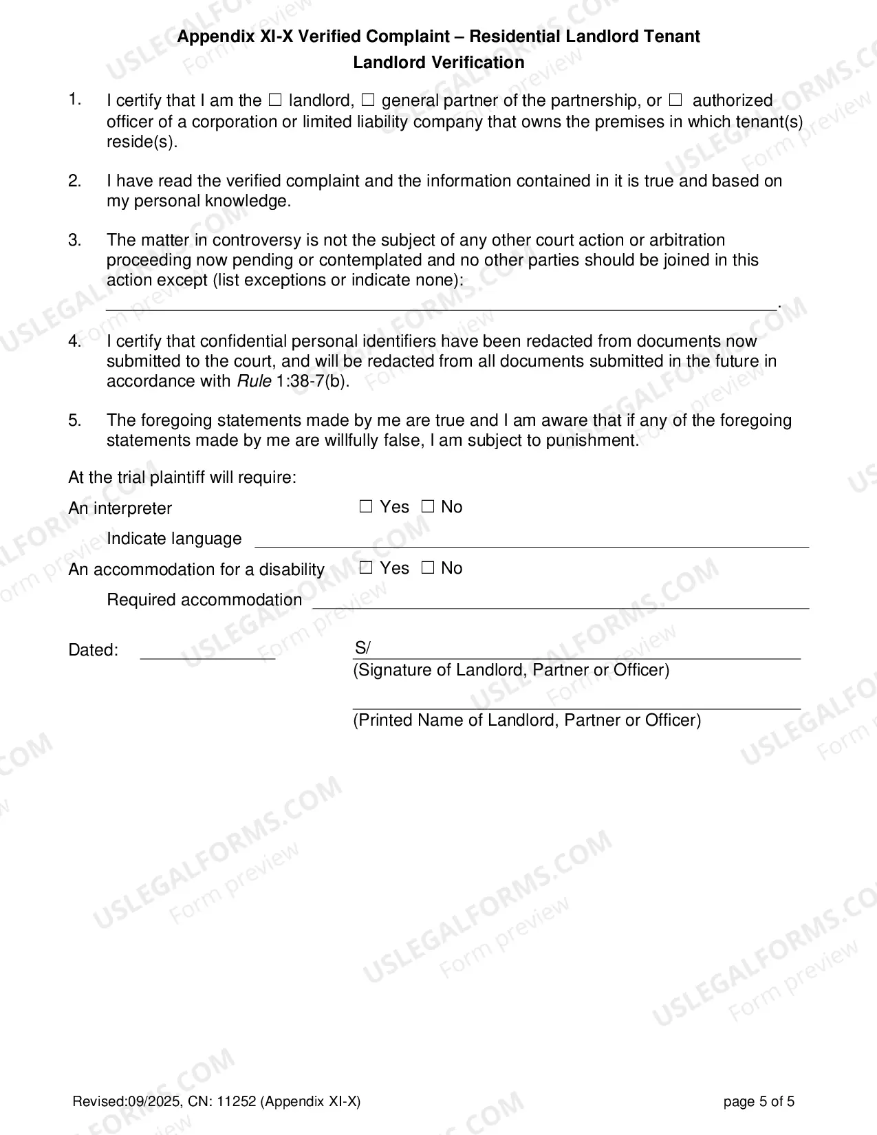Preview Verified Complaint Landlord - Tenant - Appendix XI-X