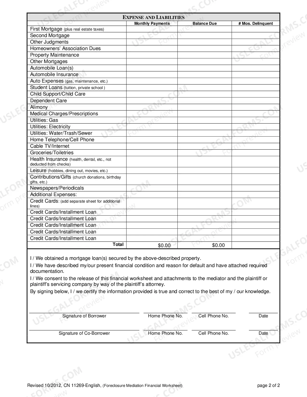 Preview Foreclosure Mediation Financial Worksheet