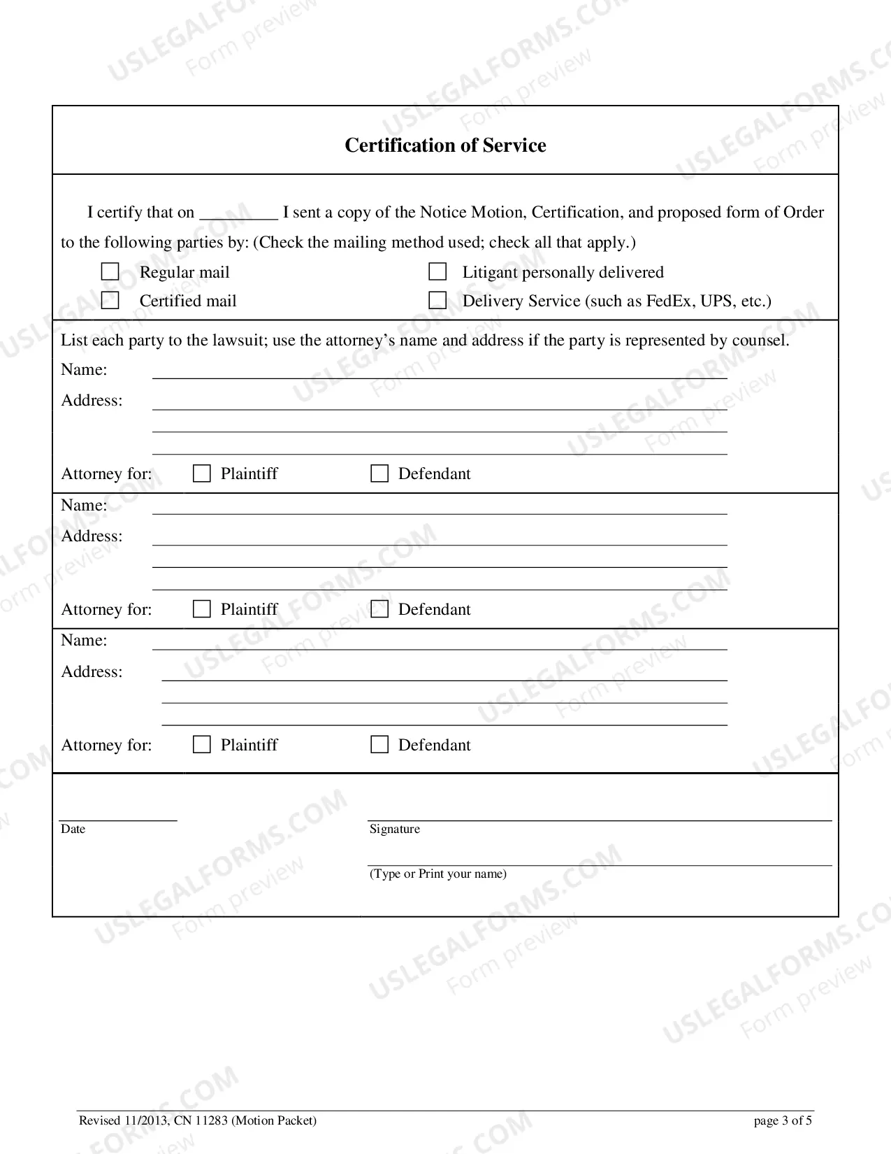 Preview Notice of Motion Packet