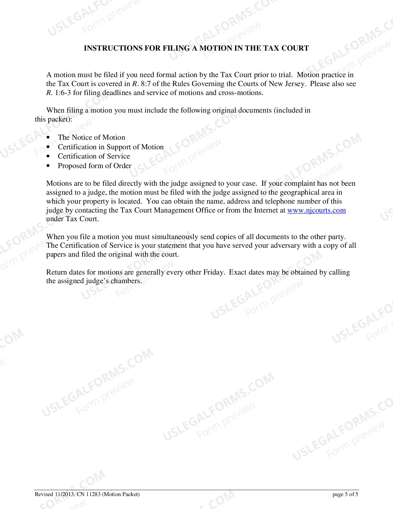 Preview Notice of Motion Packet