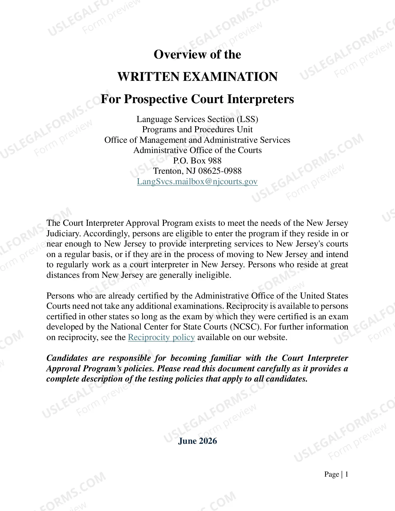 Preview Written Test Overview and Application (application on last page)