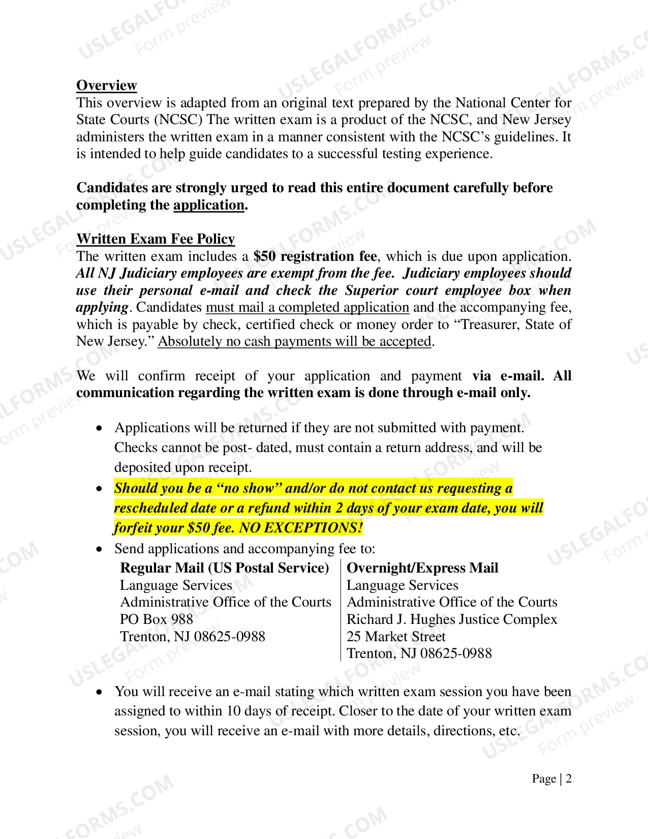 Preview Written Test Overview and Application (application on last page)