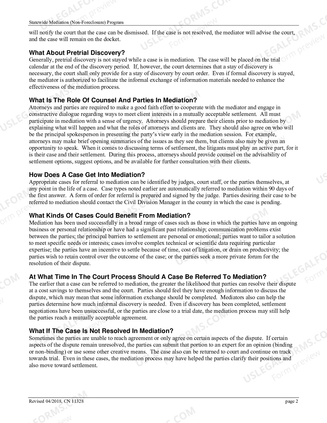 Preview Statewide Mediation (Non-Foreclosure) Program - brochure