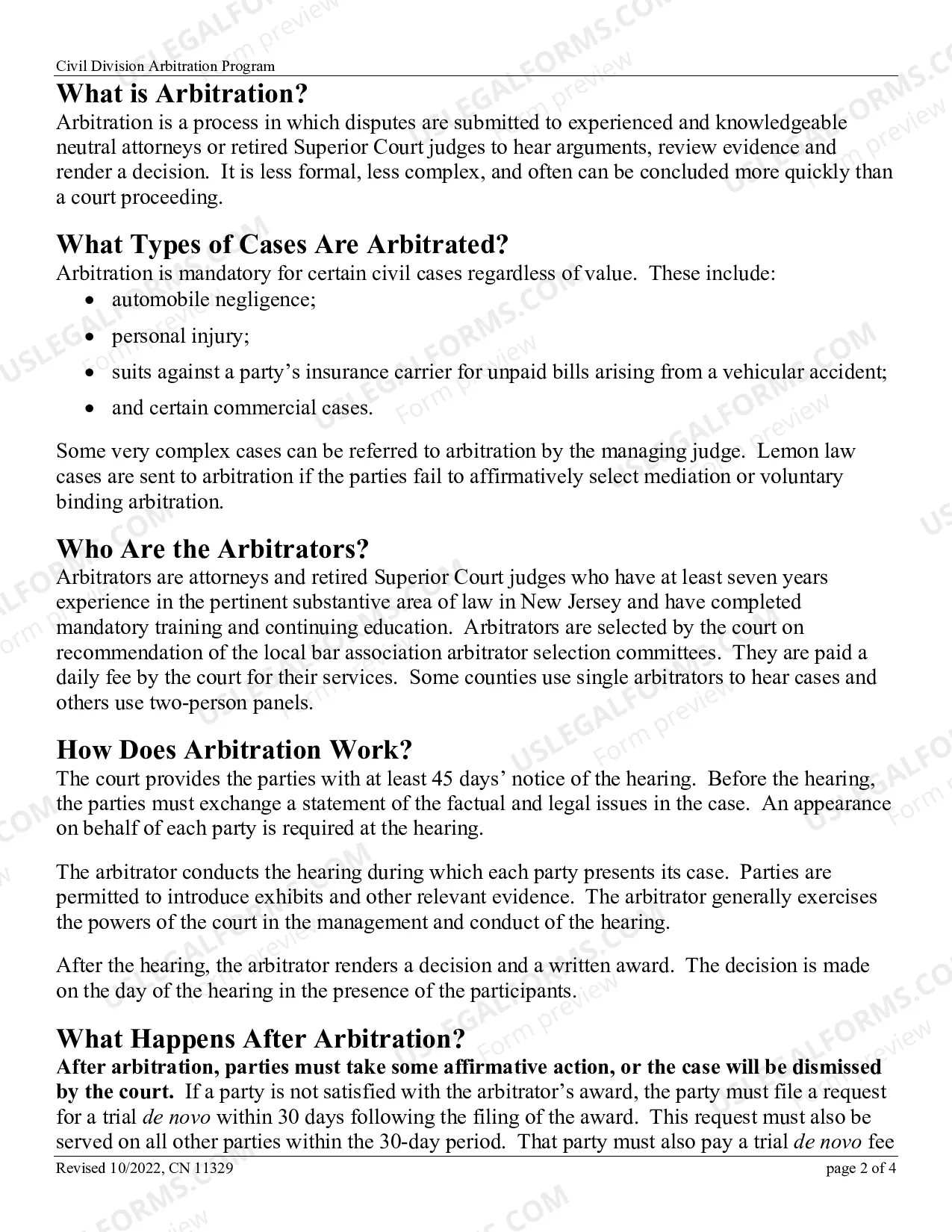 Preview Civil Division Arbitration Program Pamphlet
