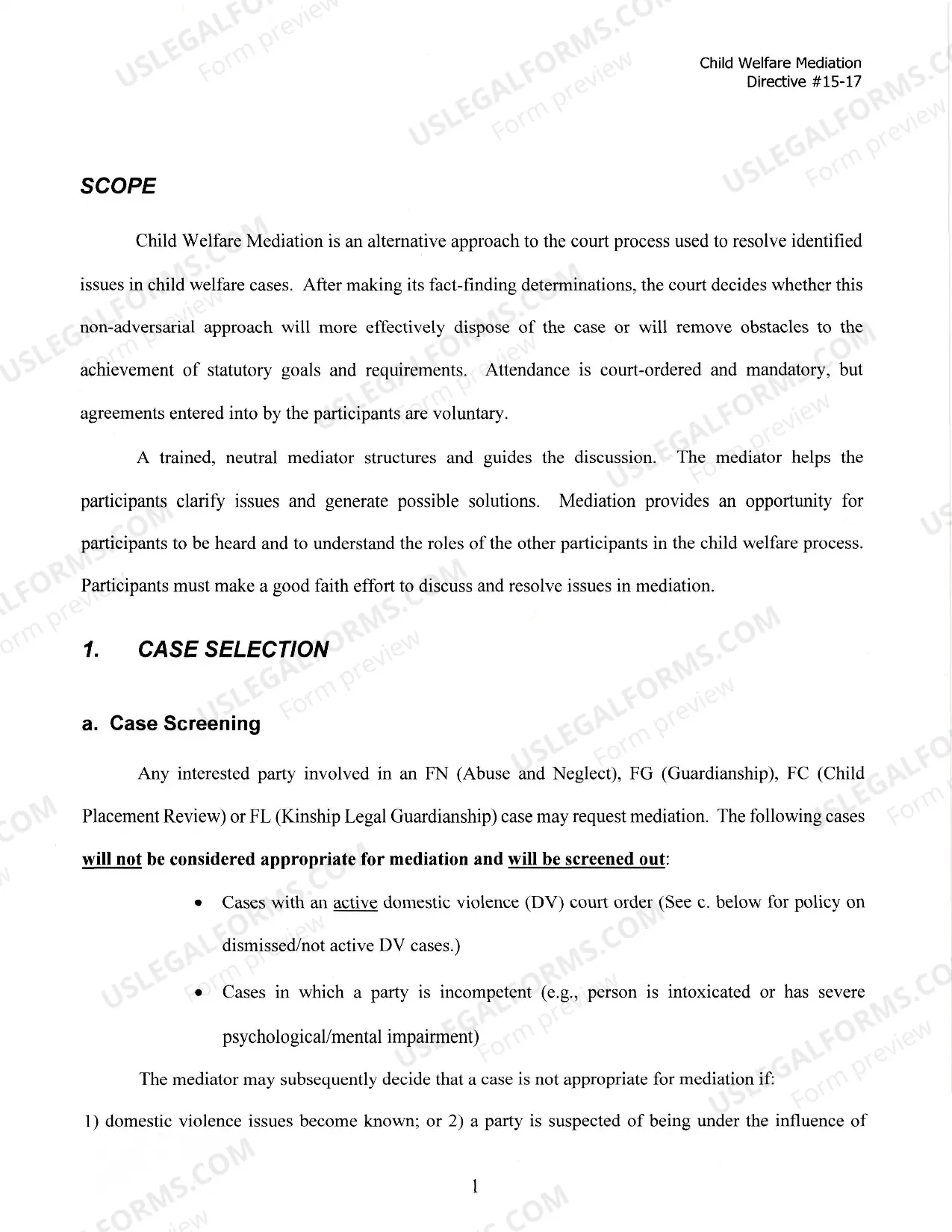 Preview Child Welfare Mediation Program Procedures Manual and Protocol