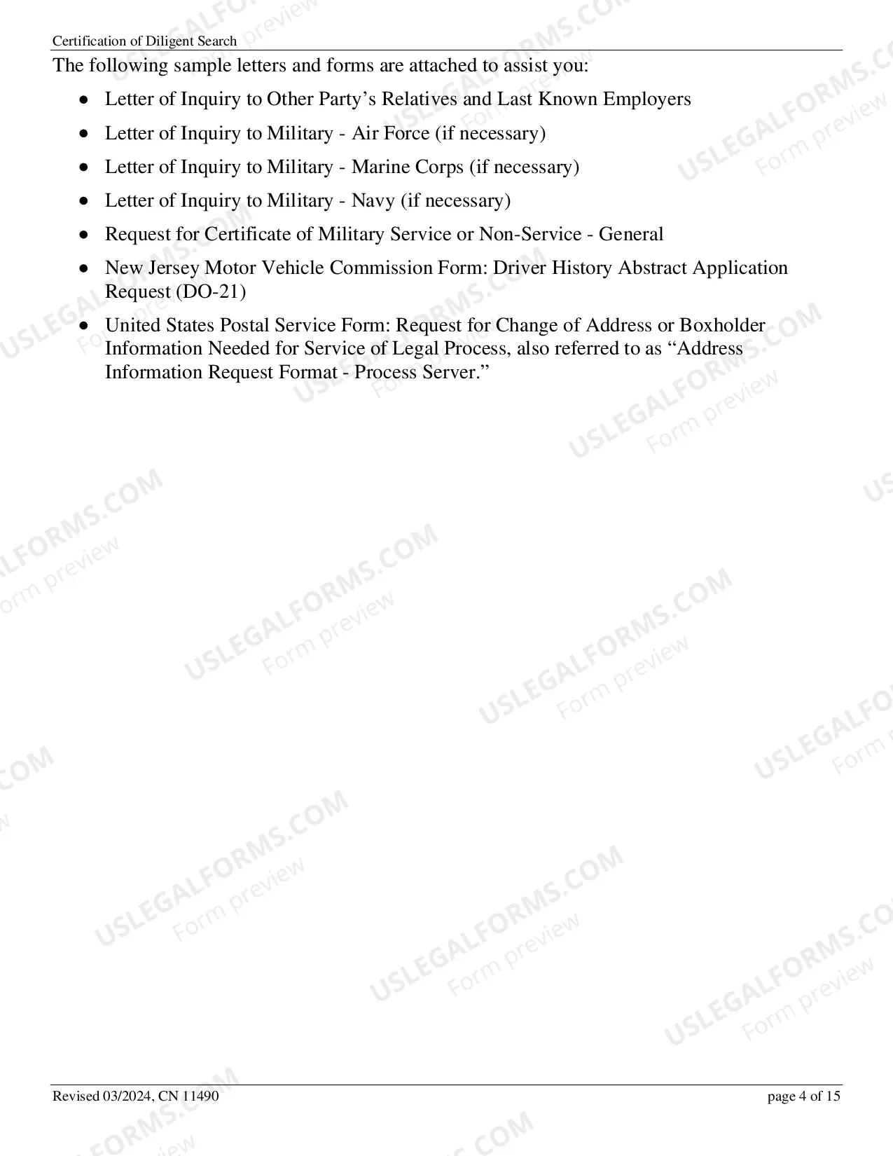 Preview Certification of Diligent Search Kit