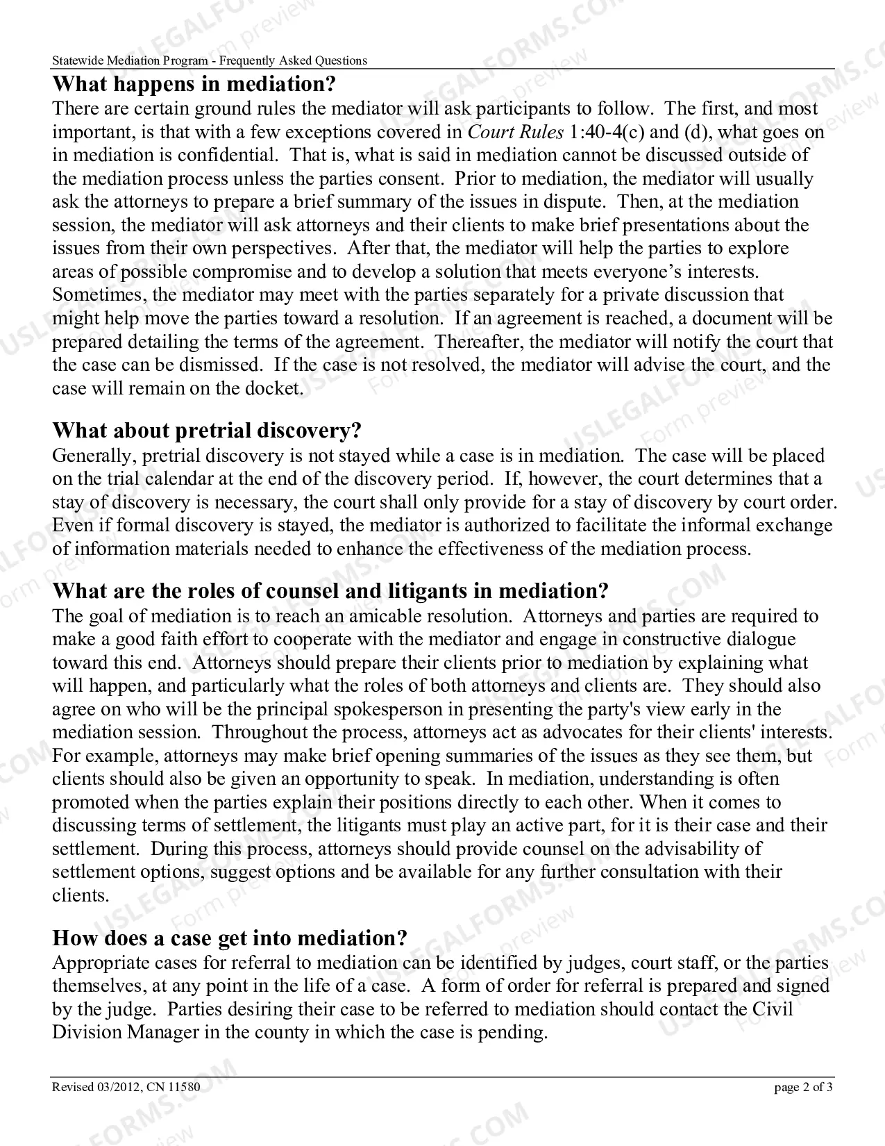 Preview Statewide Civil Mediation Program FAQs