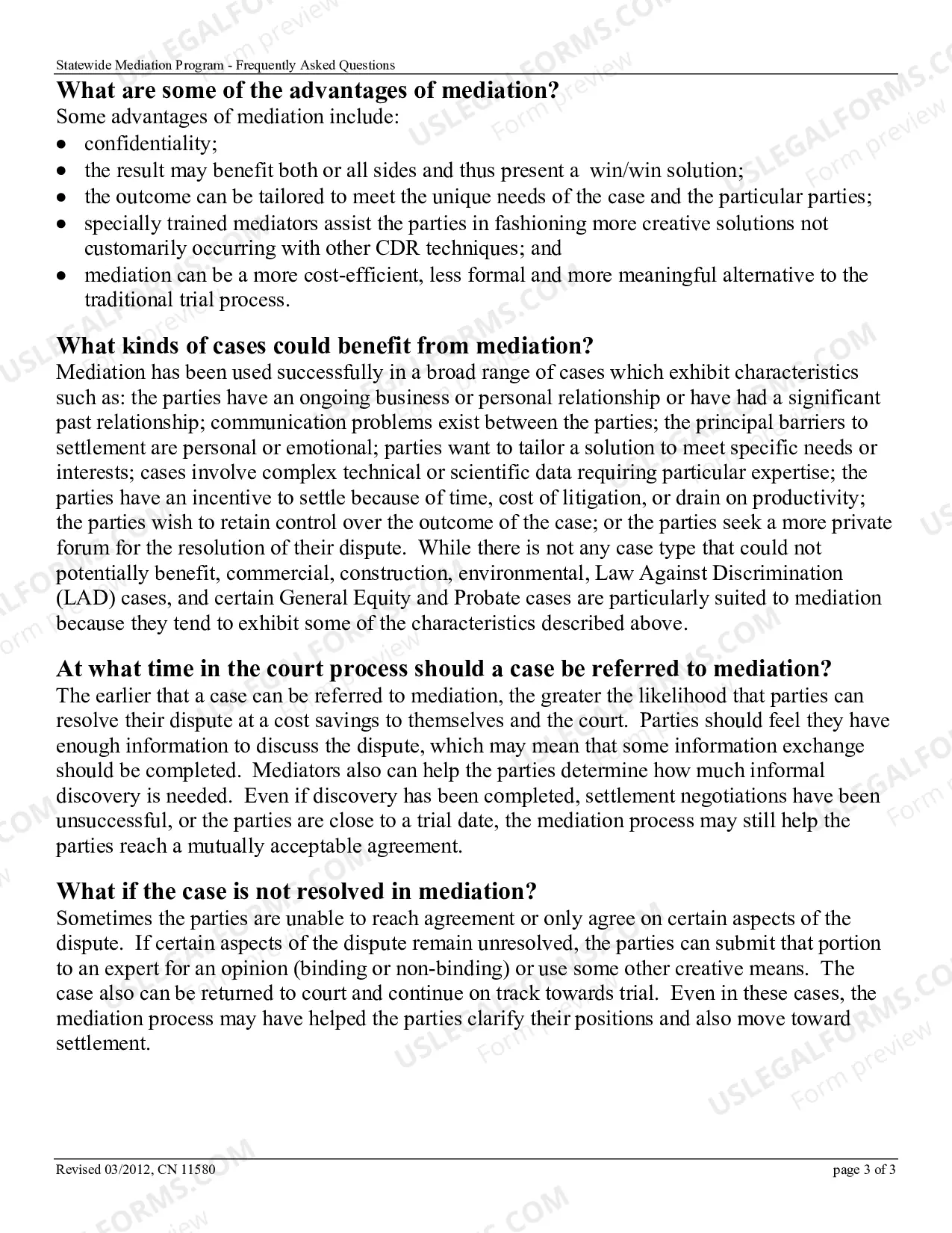 Preview Statewide Civil Mediation Program FAQs