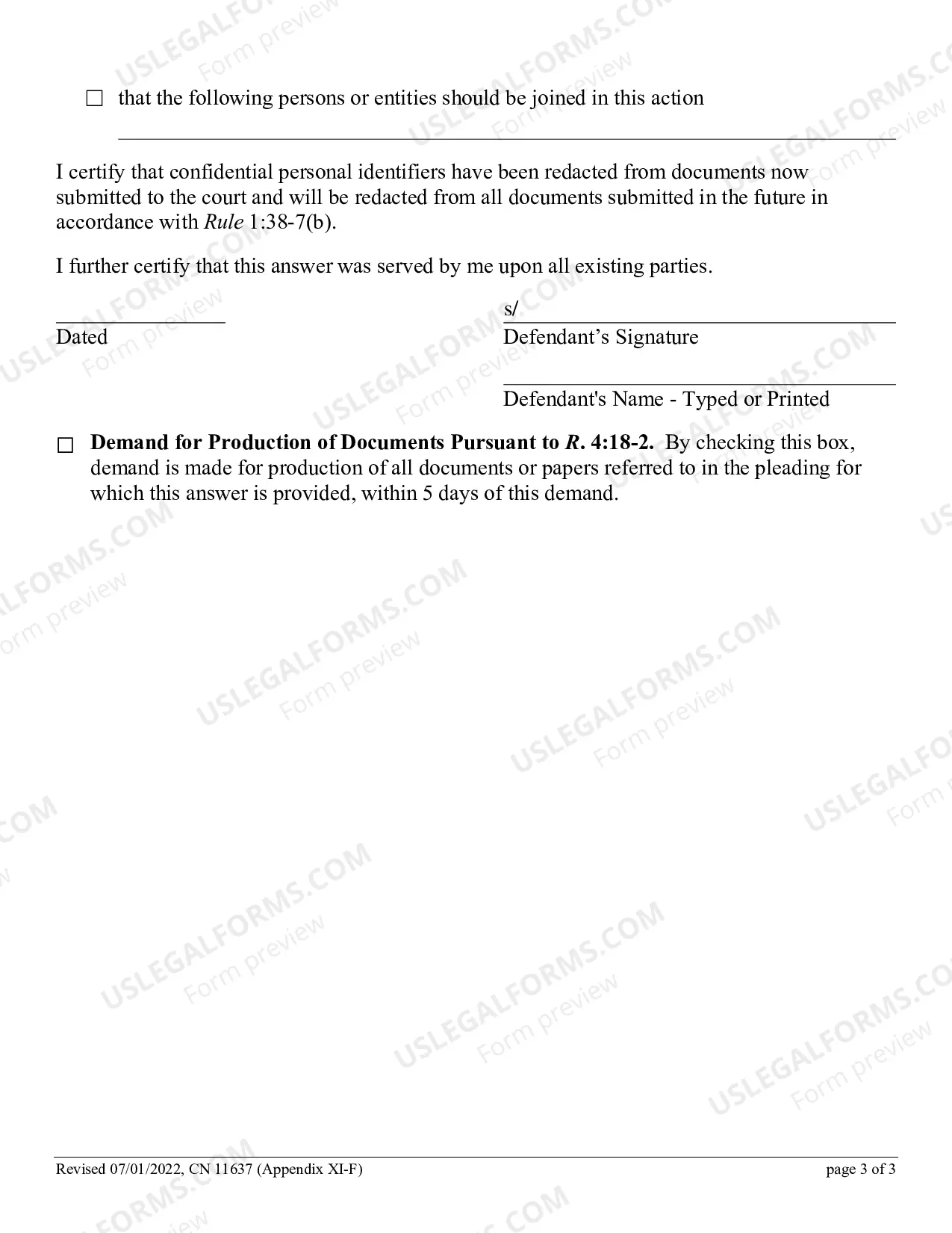 Preview Answer - Appendix XI-F