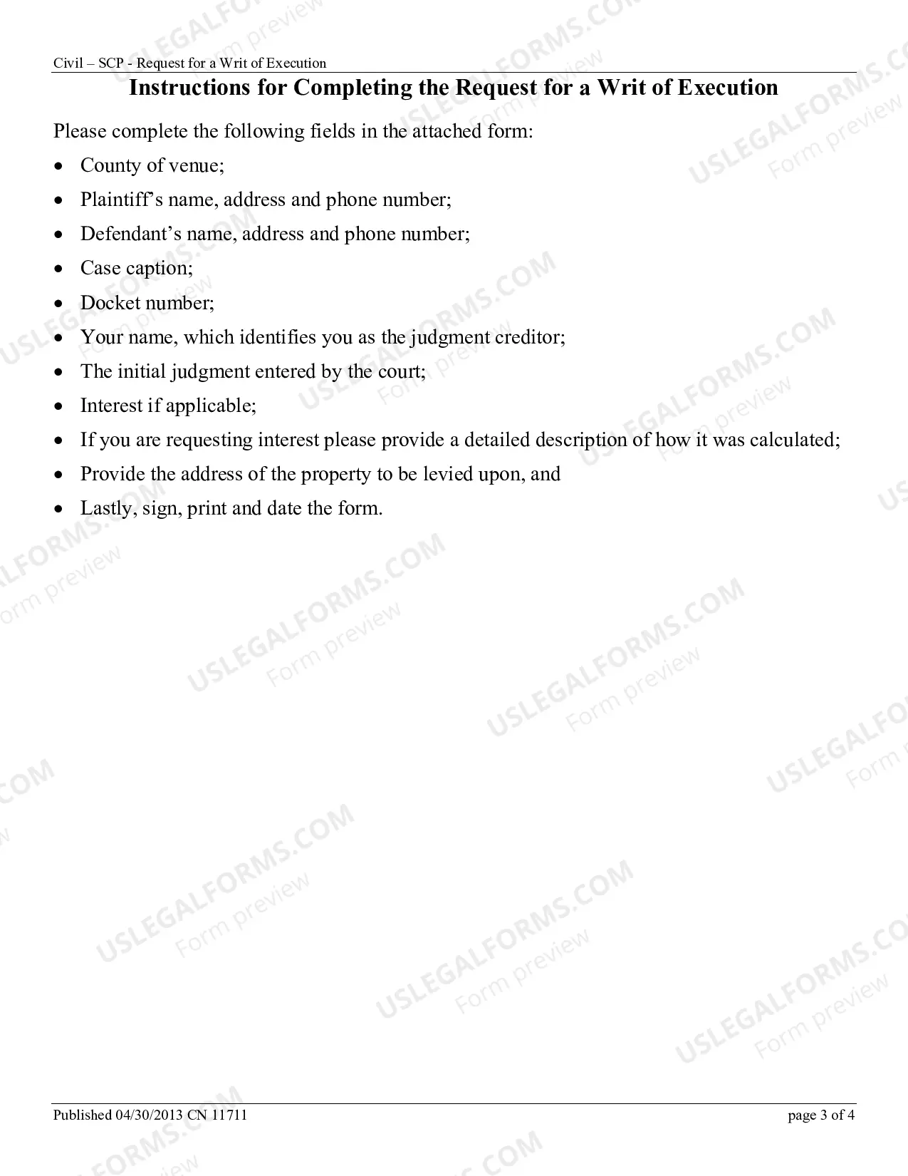 Preview How to Complete the Request for a Writ of Execution