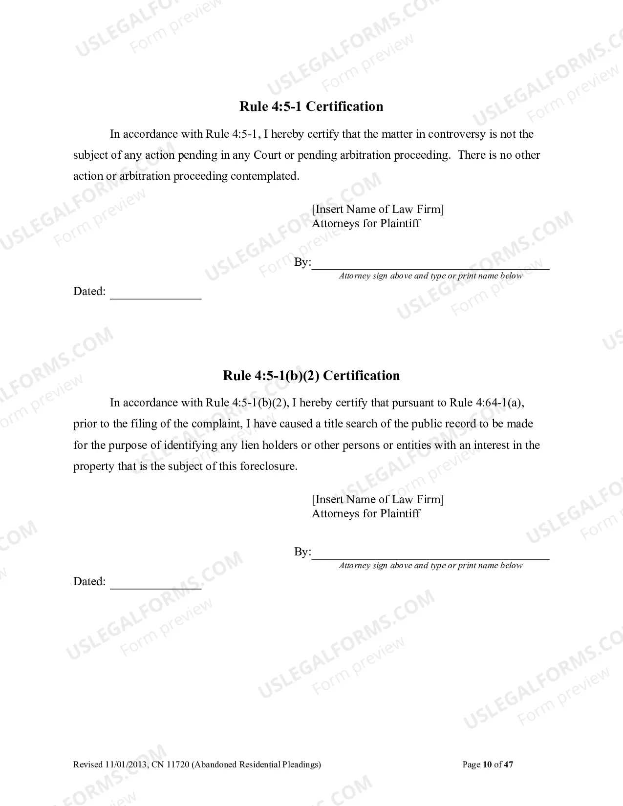 Preview Abandoned Residential Pleadings (Word 2003 format)