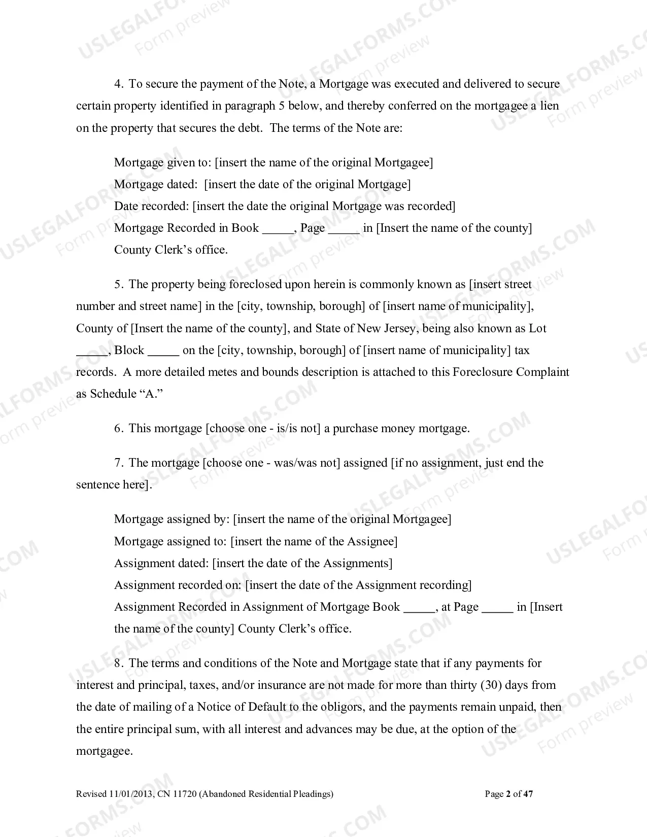 Preview Abandoned Residential Pleadings (Word 2003 format)