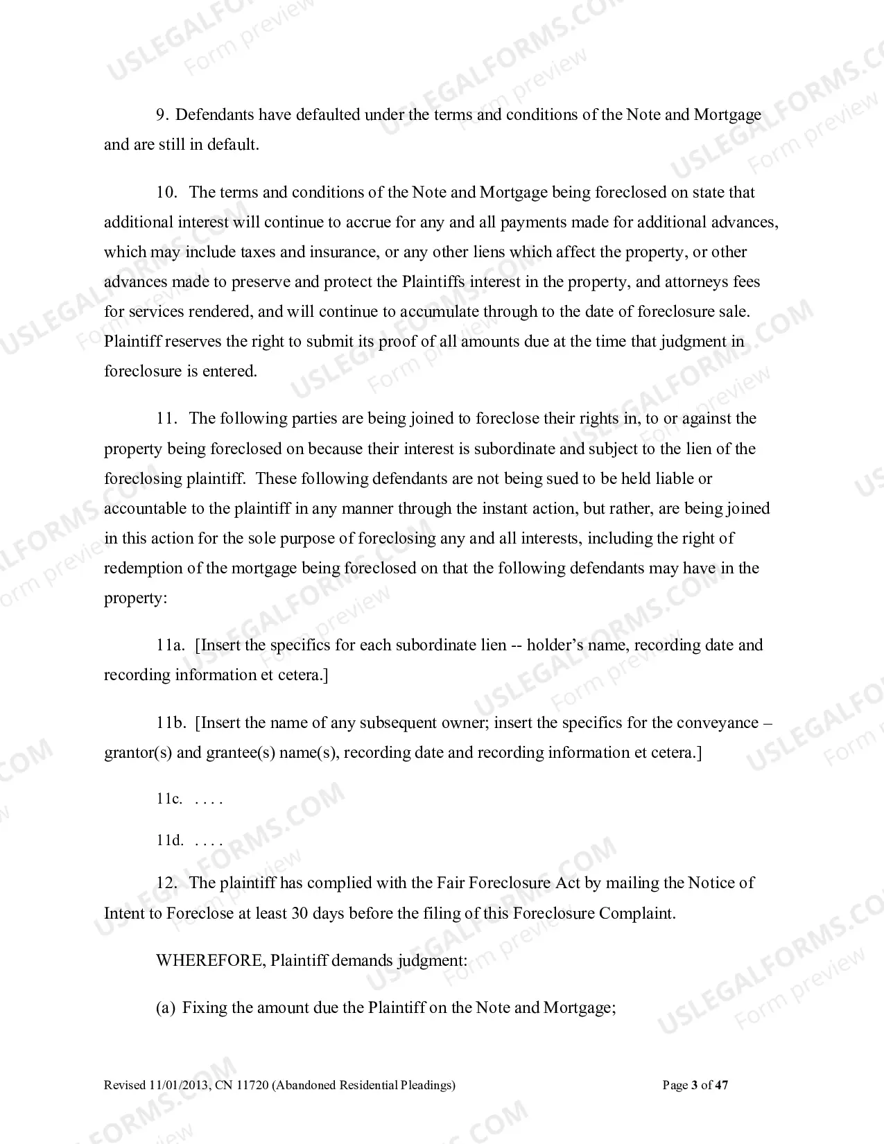 Preview Abandoned Residential Pleadings (Word 2003 format)