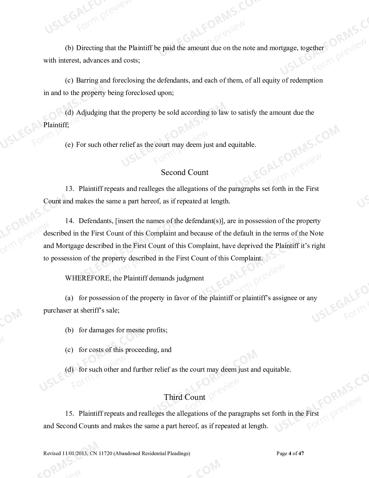 Preview Abandoned Residential Pleadings (Word 2003 format)