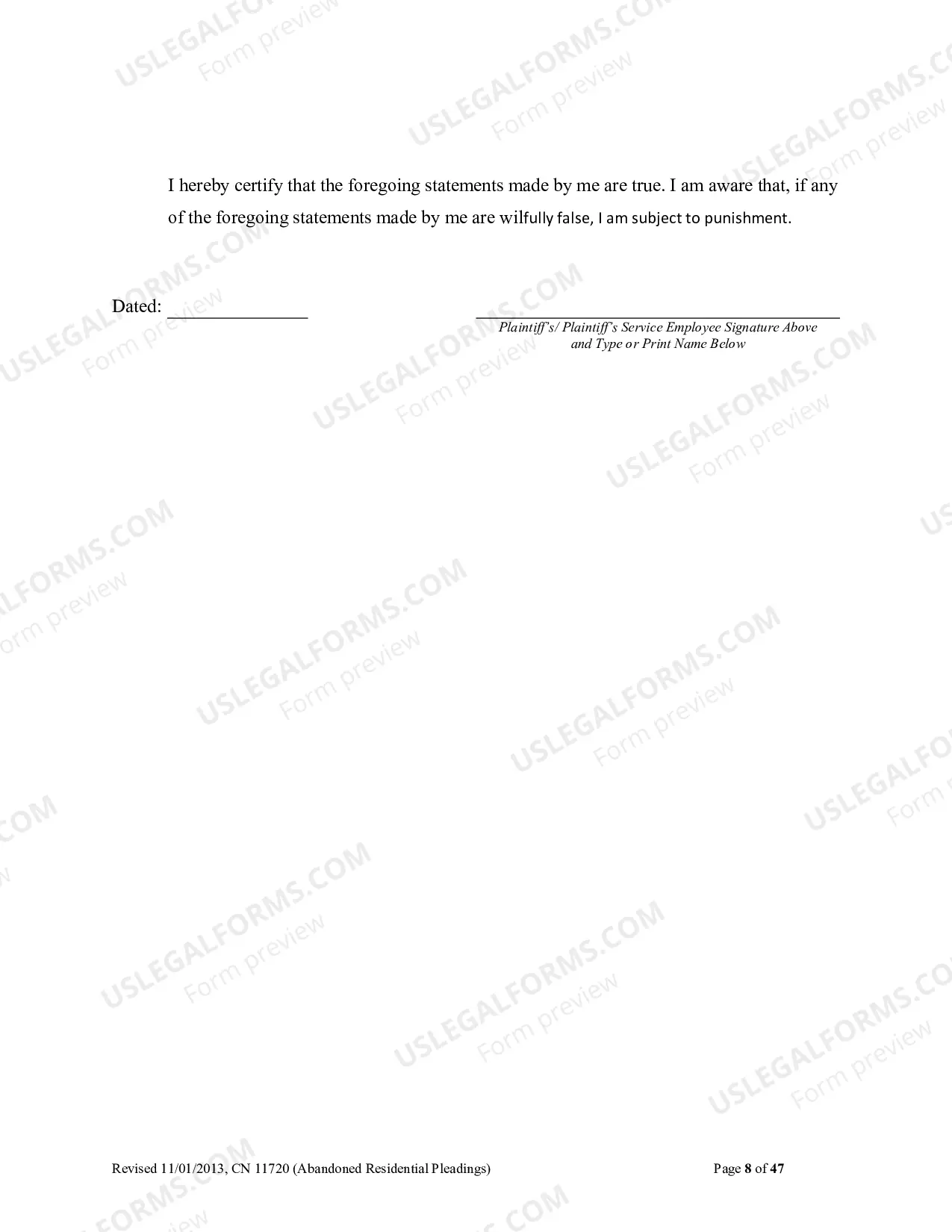 Preview Abandoned Residential Pleadings (Word 2003 format)