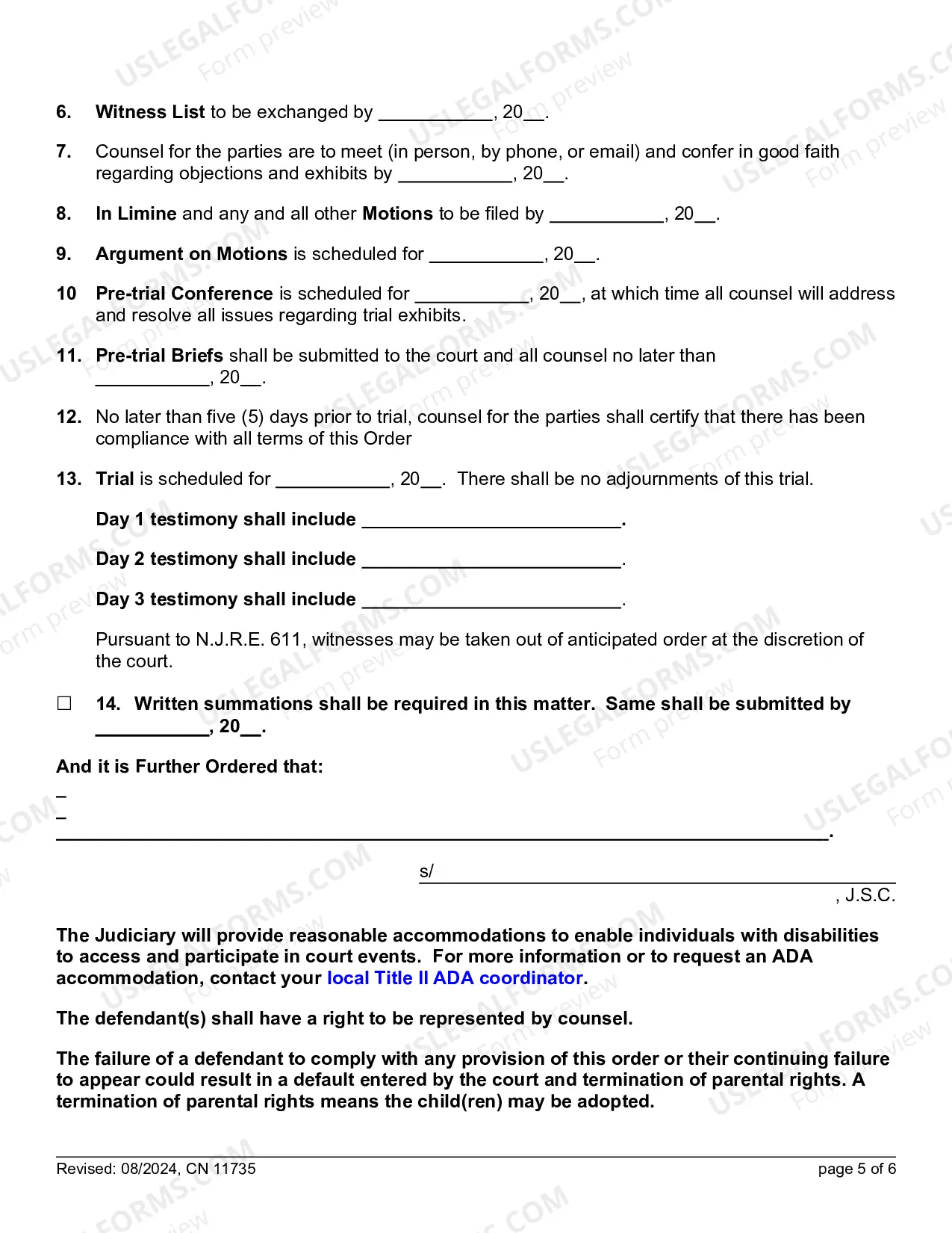 Preview FG Guardianship Scheduling Order
