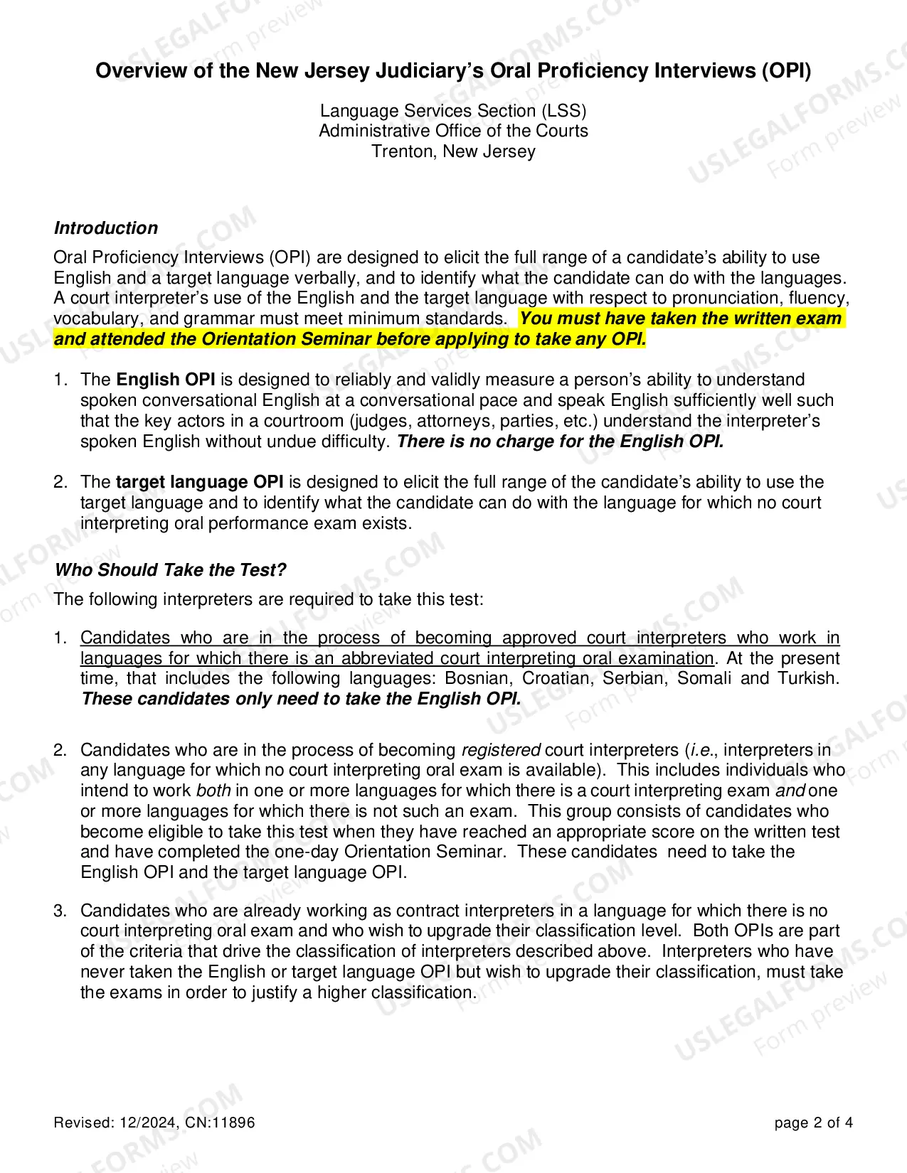 Preview Application to Take Oral Proficiency Interview (OPI)
