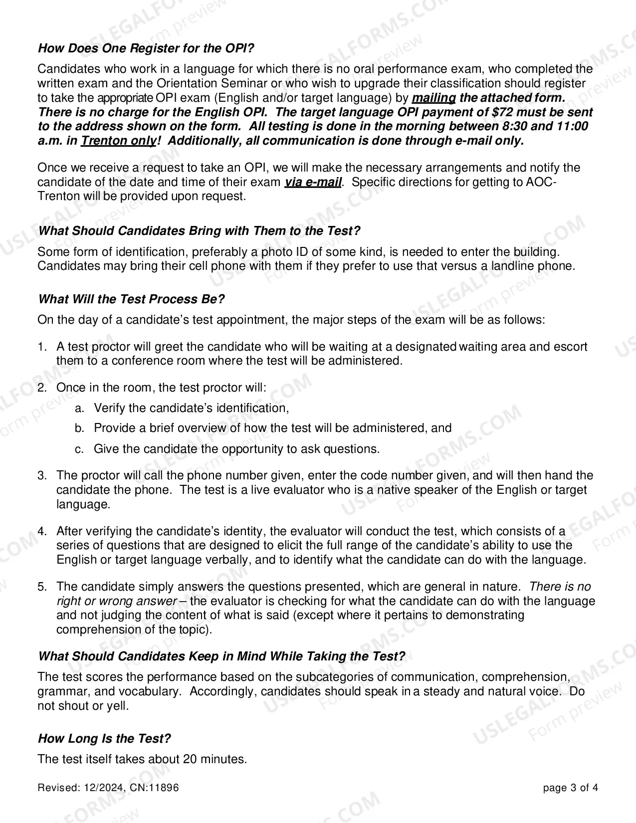 Preview Application to Take Oral Proficiency Interview (OPI)