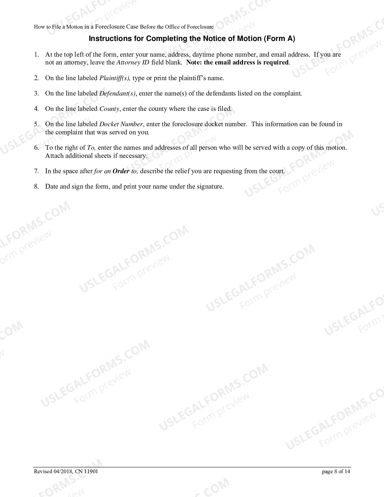 Preview How to File a Motion in a Foreclosure Case Before the Office of Foreclosure