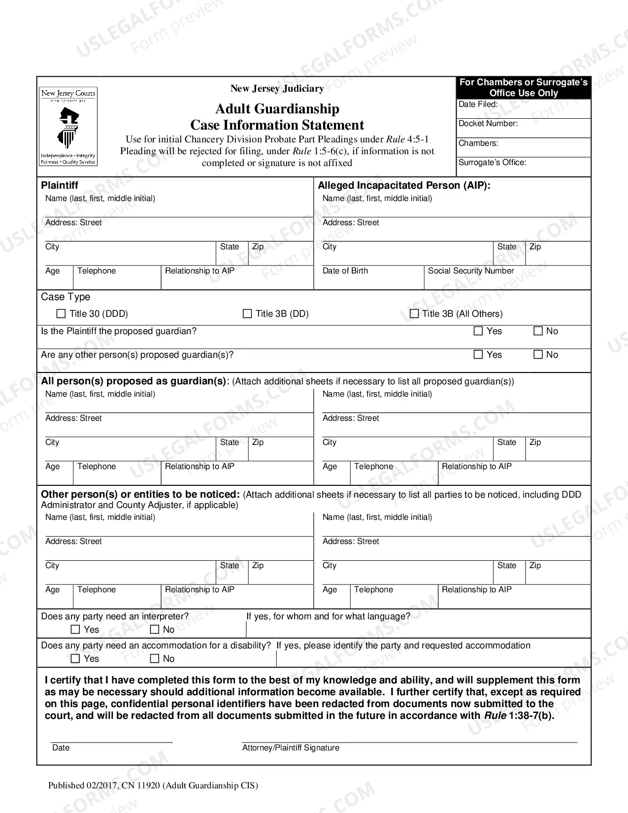 Preview Adult Guardianship - Case Information Statement (CIS)