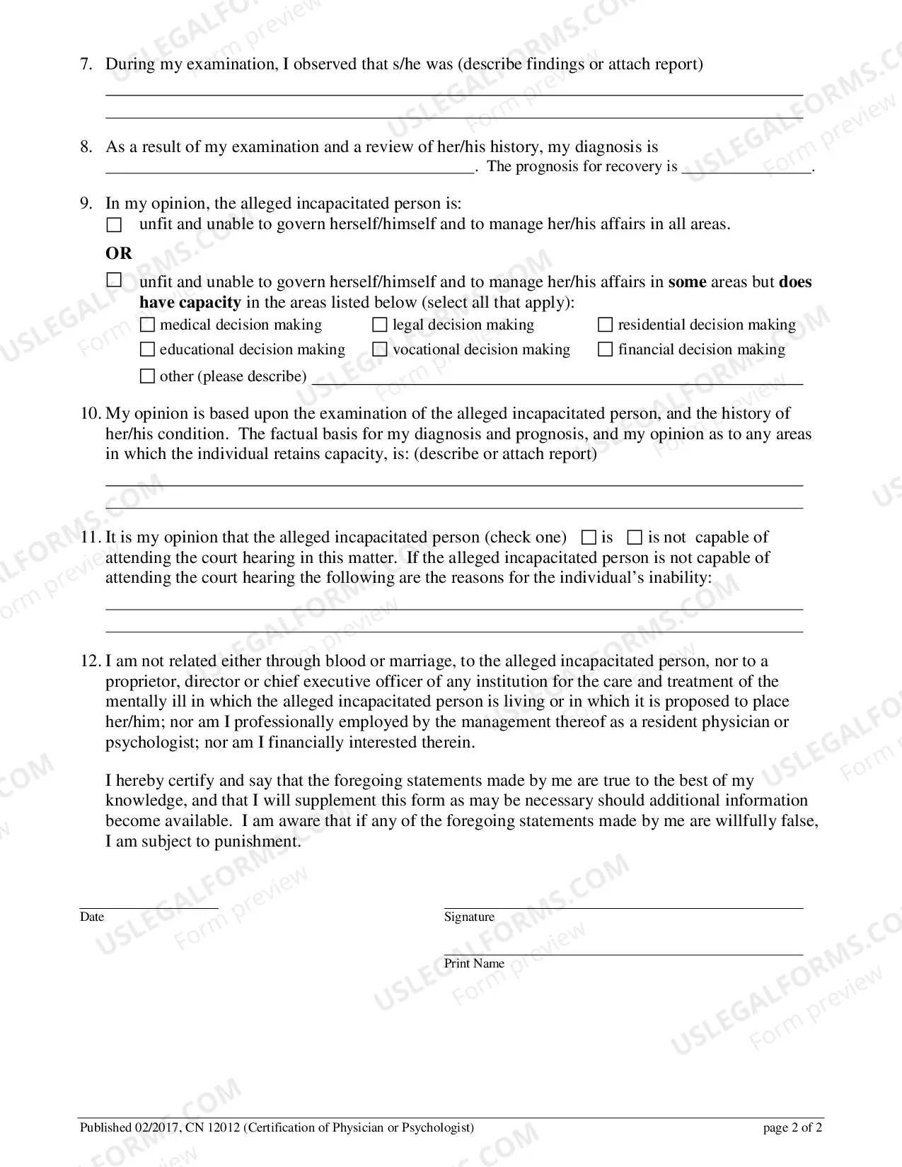 Preview Certification of Physician Or Psychologist