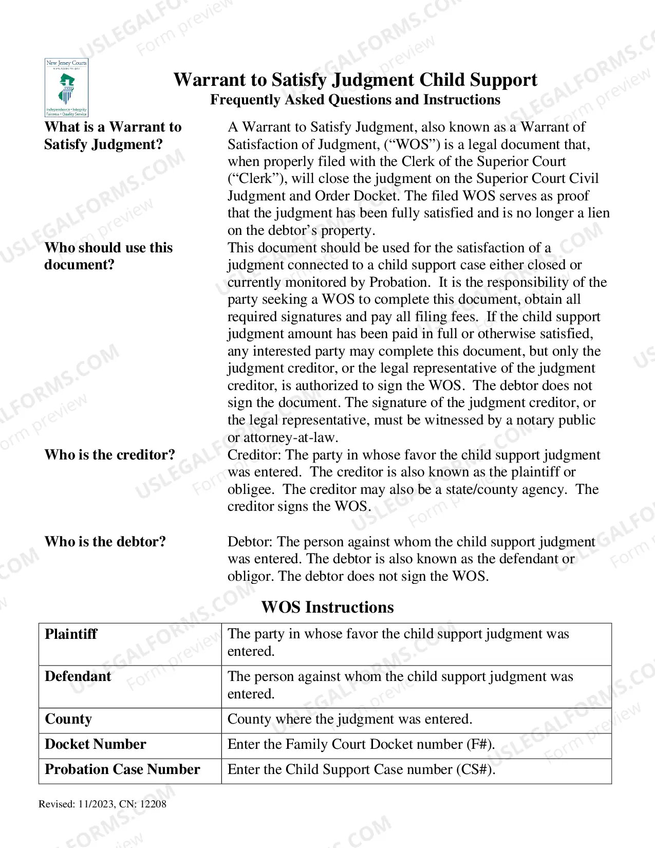 Preview Warrant to Satisfy Judgment - Child Support