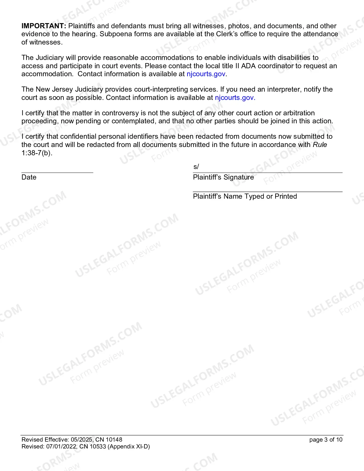 Preview Complaint (Small Claims) - Motor Vehicle