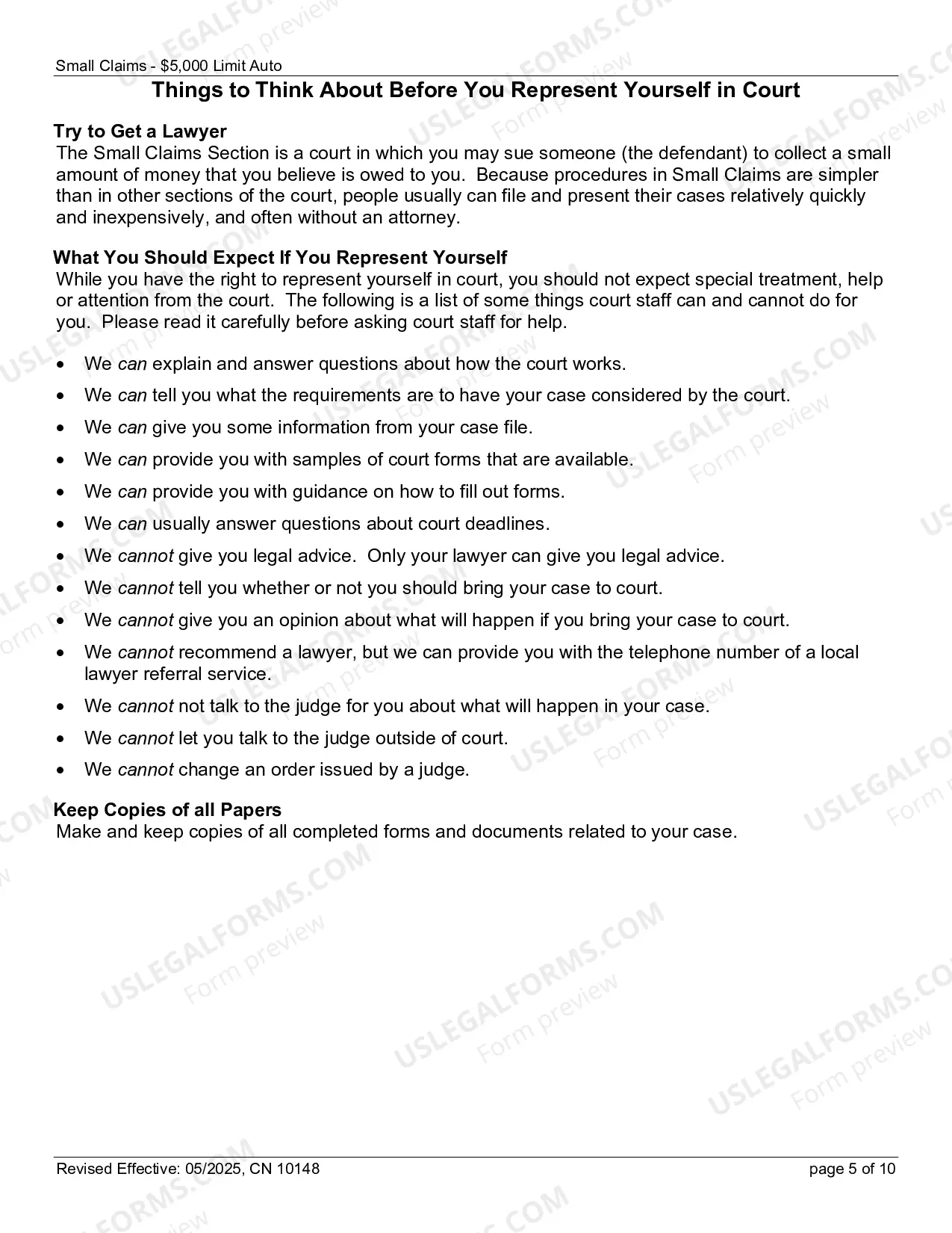 Preview Complaint (Small Claims) - Motor Vehicle