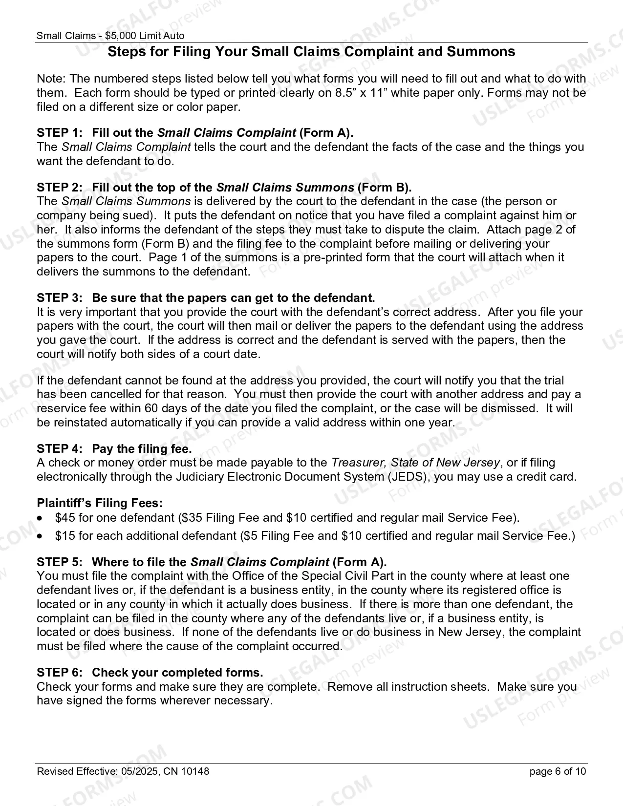 Preview Complaint (Small Claims) - Motor Vehicle