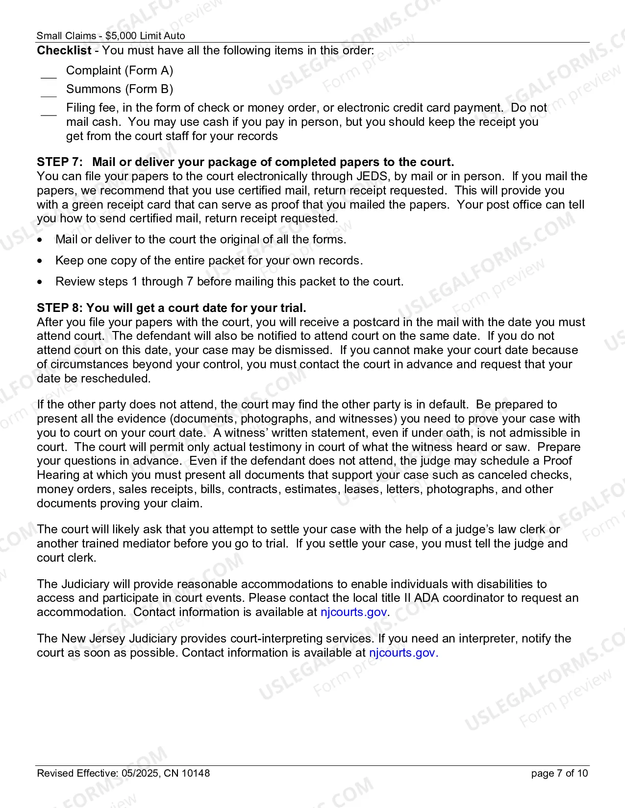 Preview Complaint (Small Claims) - Motor Vehicle