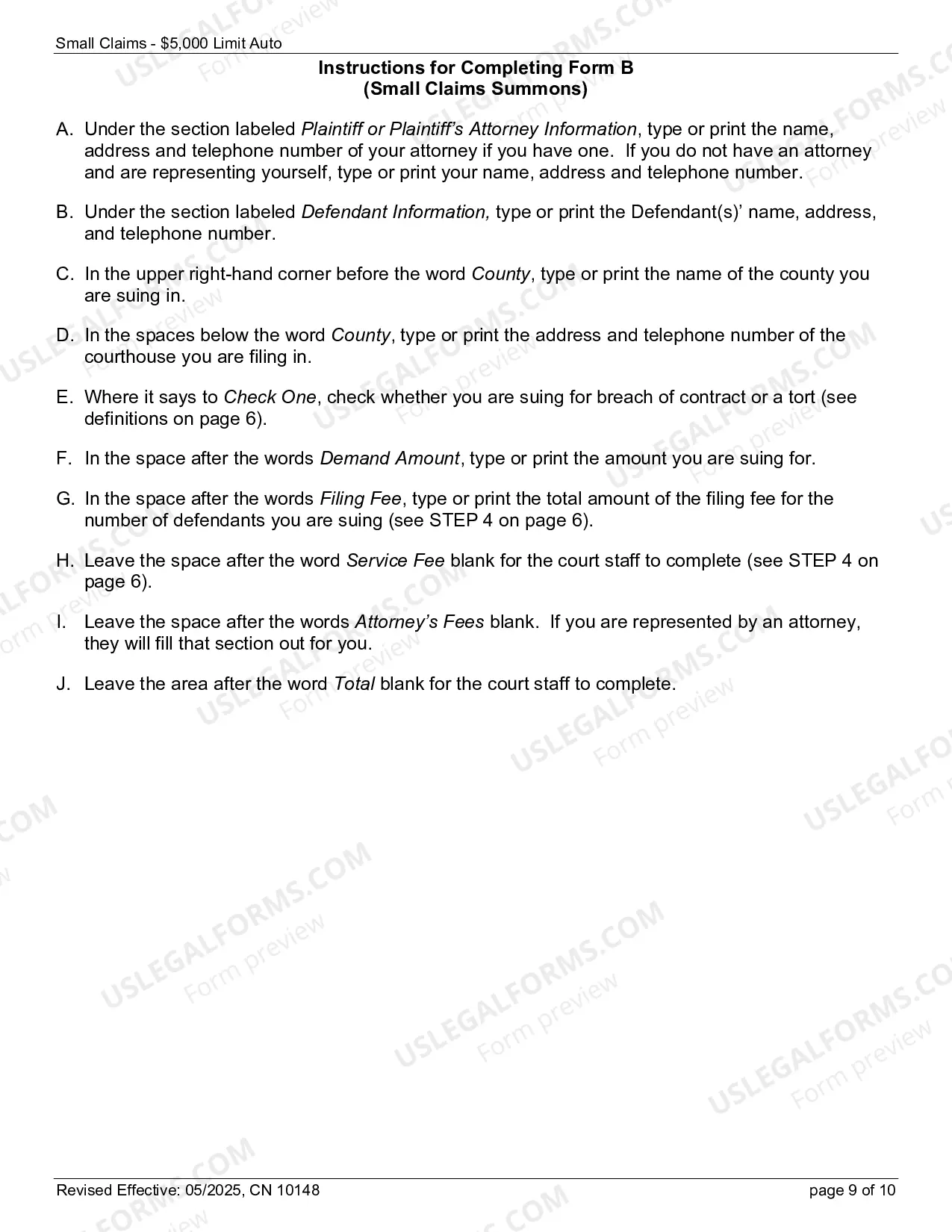 Preview Complaint (Small Claims) - Motor Vehicle