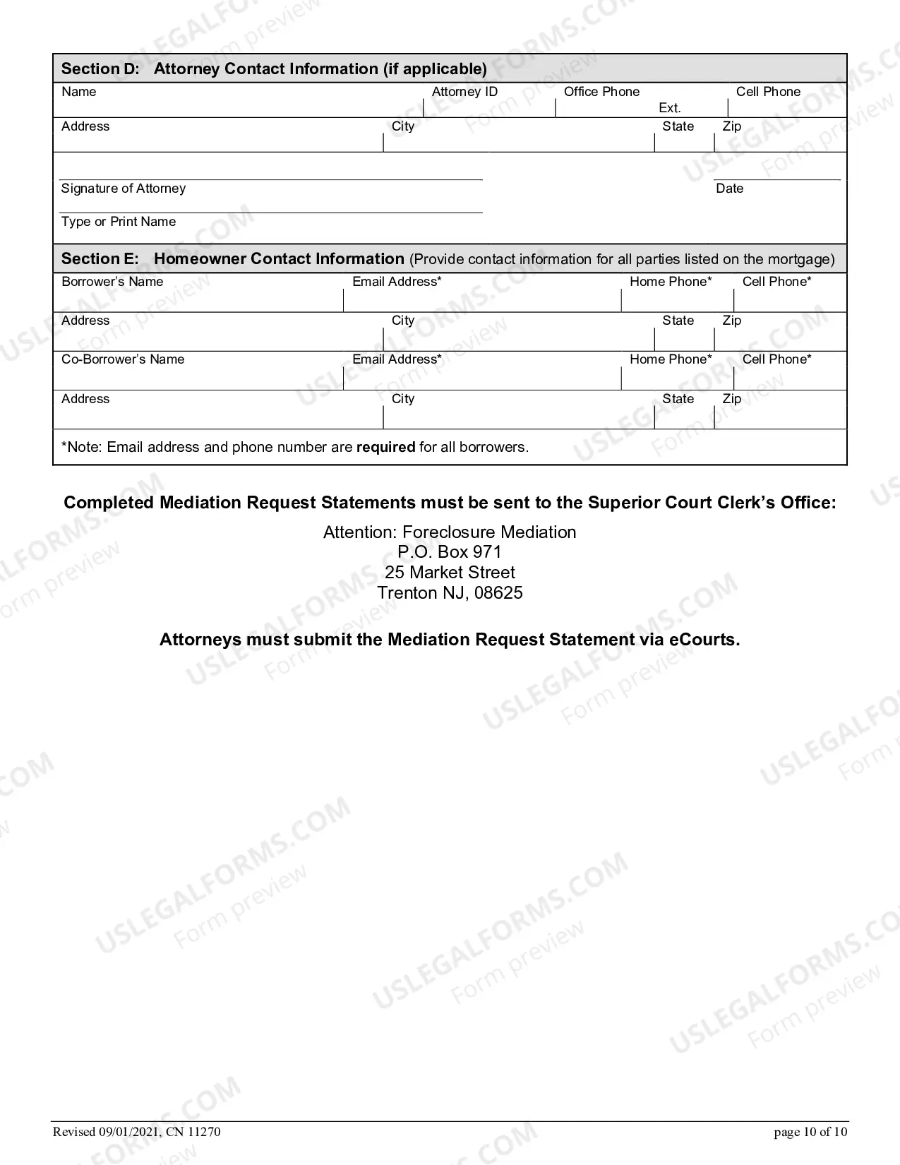 Preview Mediation Request Statement (Foreclosure)