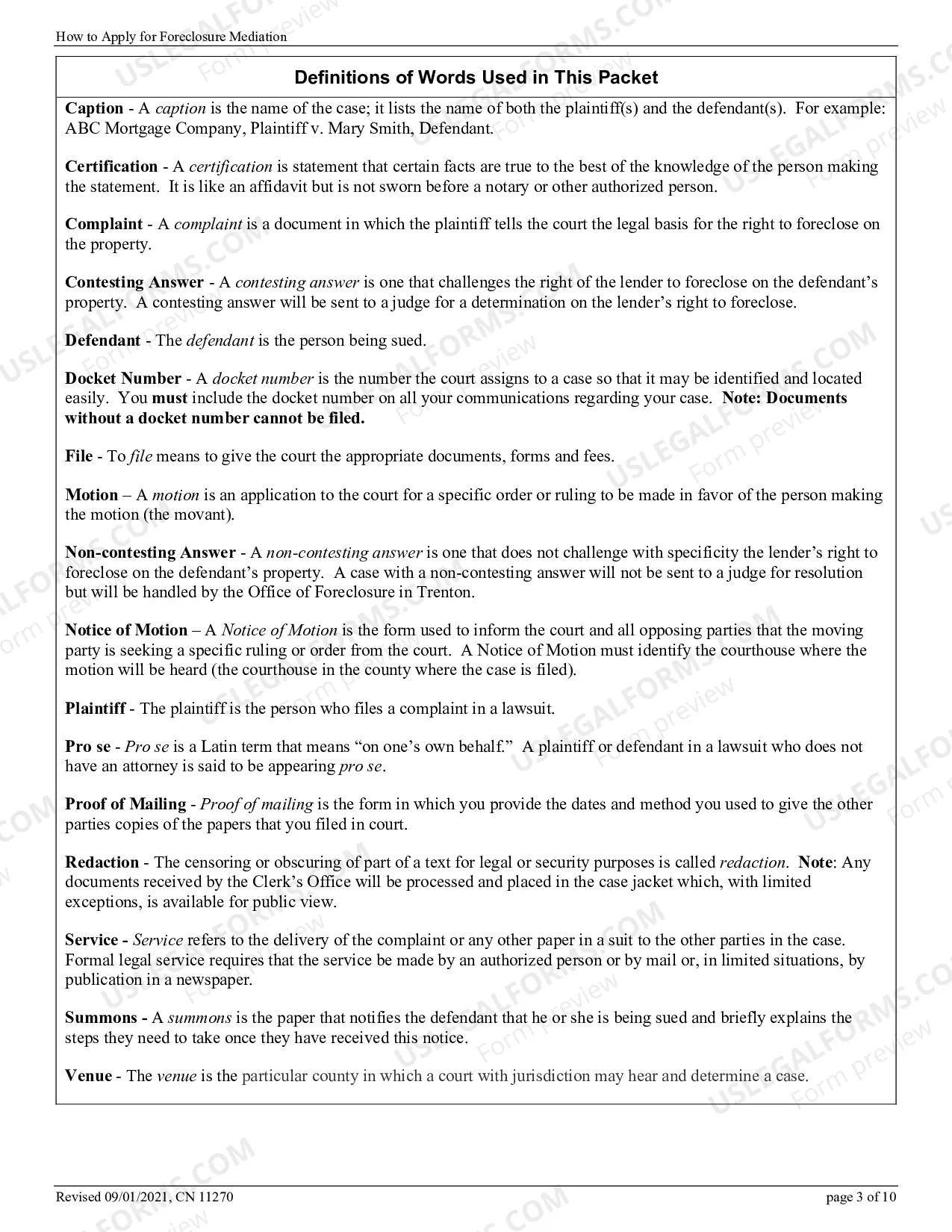 Preview Mediation Request Statement (Foreclosure)