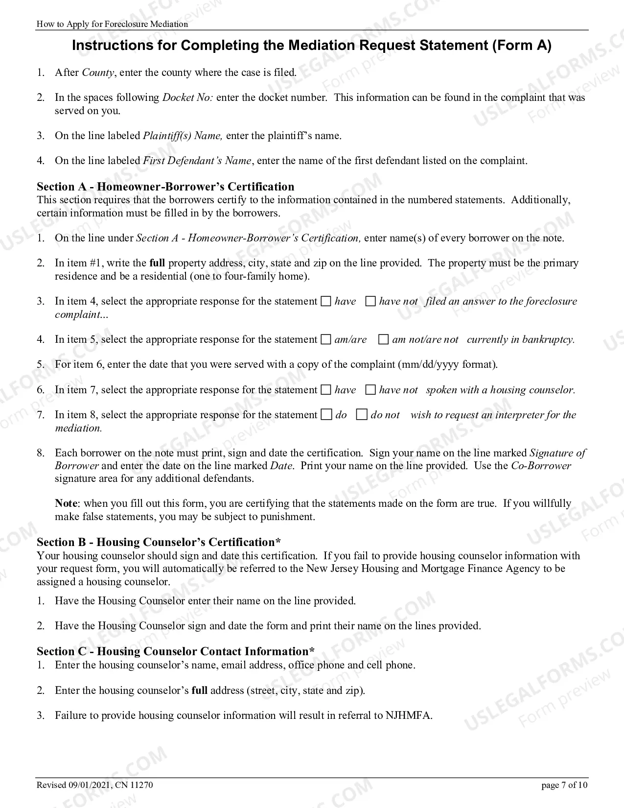 Preview Mediation Request Statement (Foreclosure)