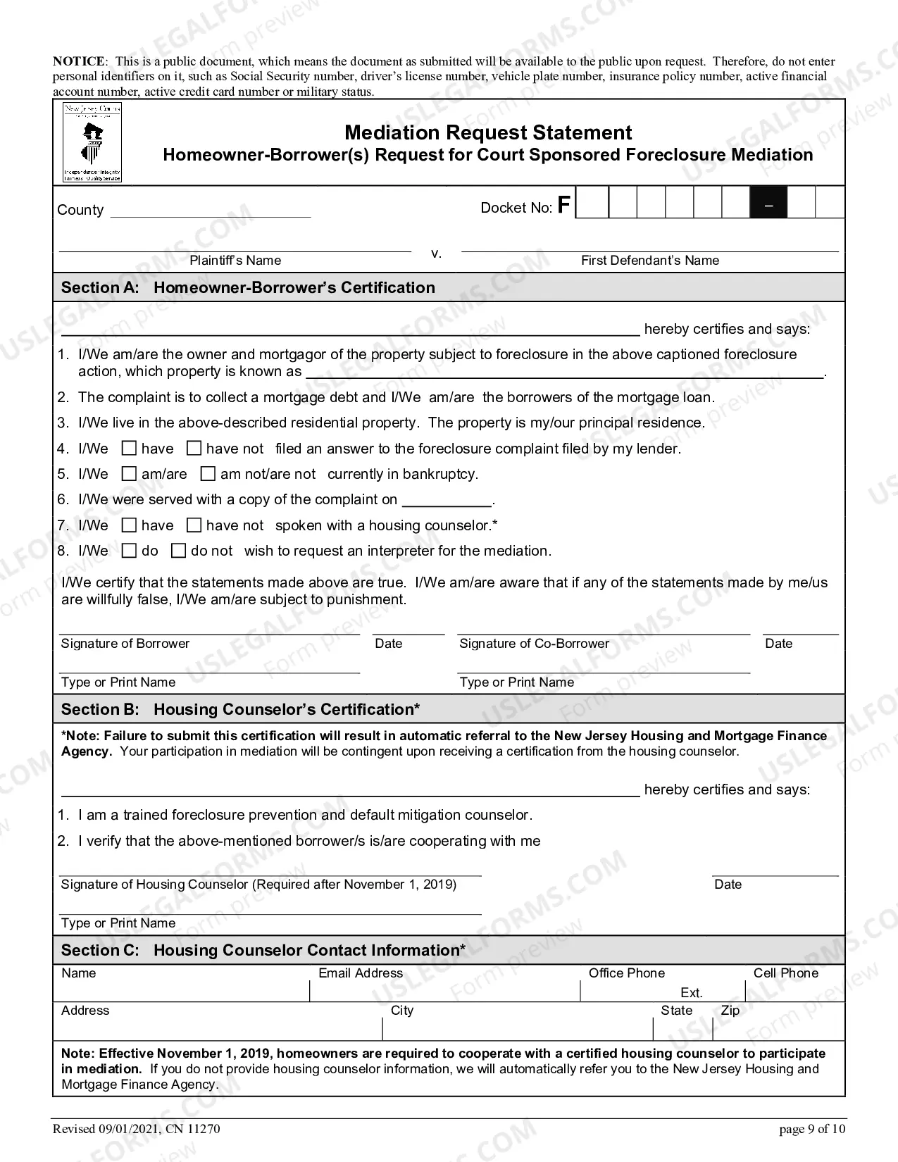 Preview Mediation Request Statement (Foreclosure)