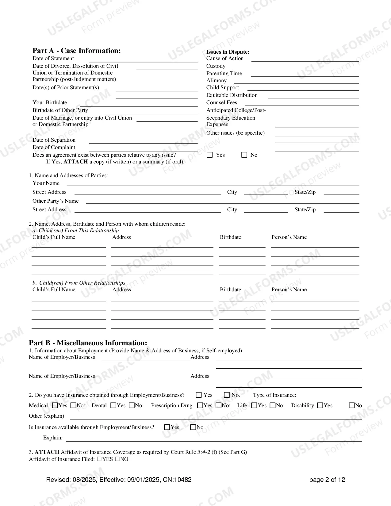 Preview Family Part Case Information Statement