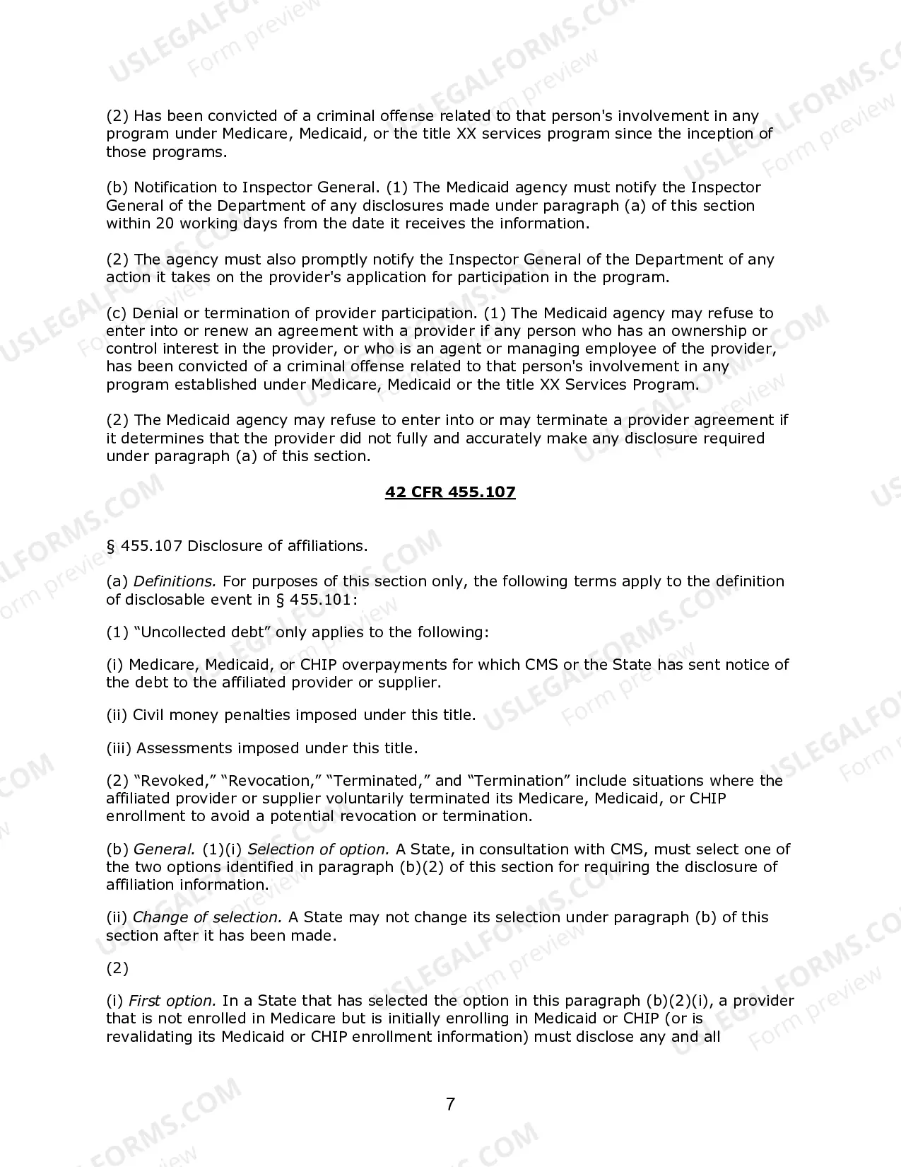 Preview Federal Regulations and NJSA Code Quoted In Provider Agreement