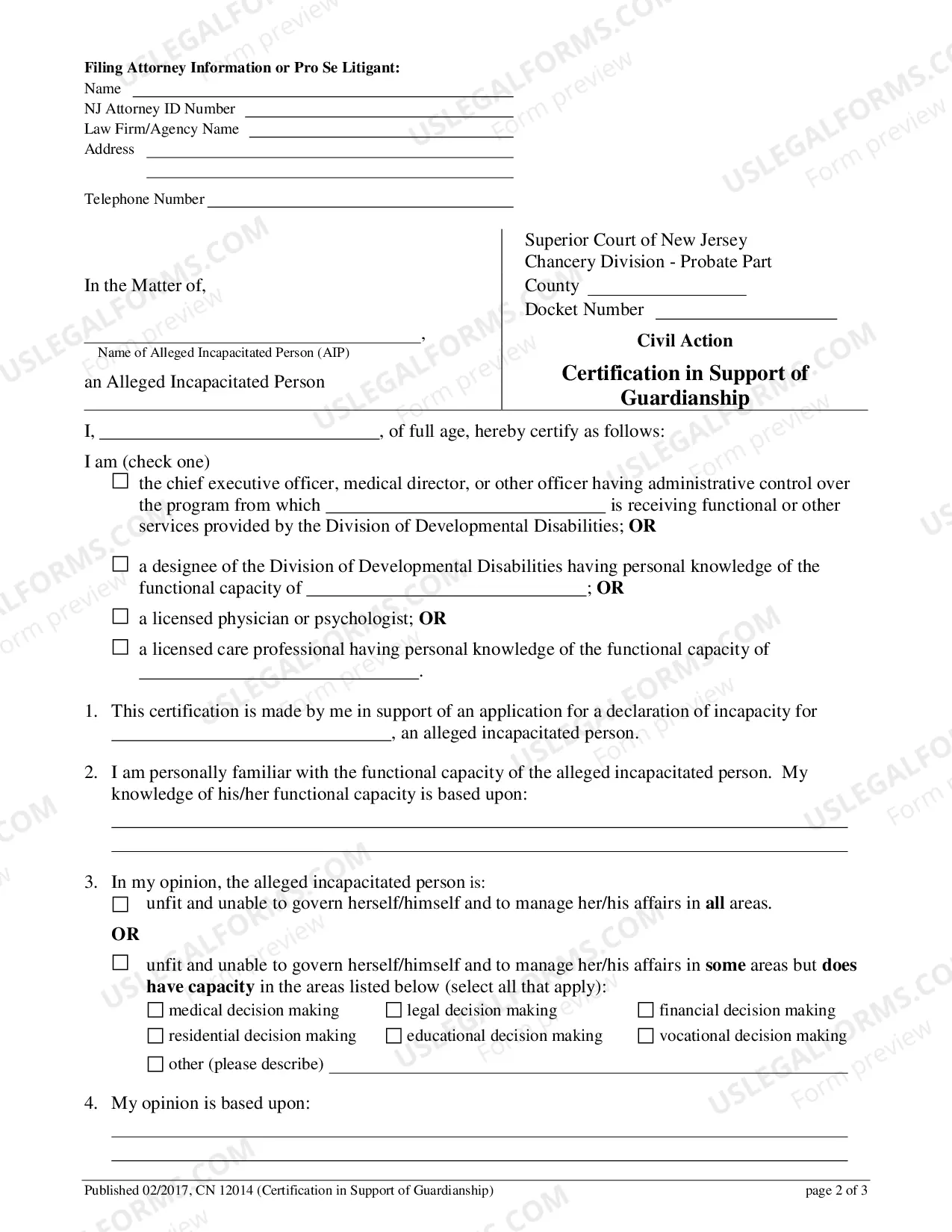 Preview Certification In Support of Guardianship