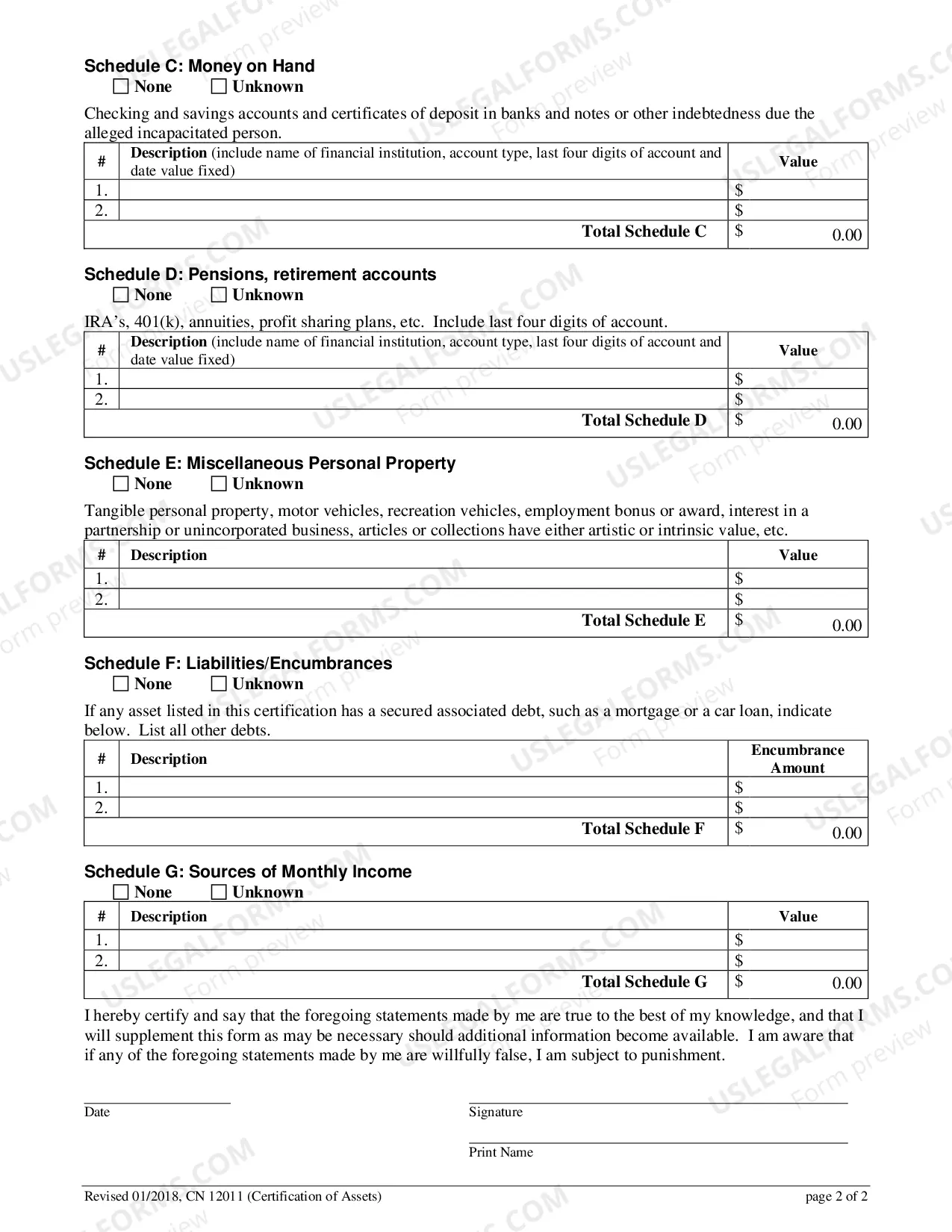 Preview Certification of Assets