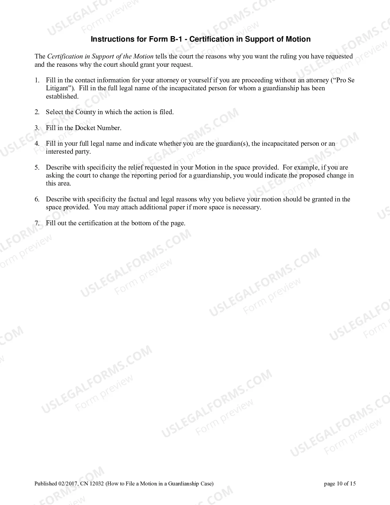 Preview Civil Action Certification In Support of Motion Certification of Service (Guardianship)
