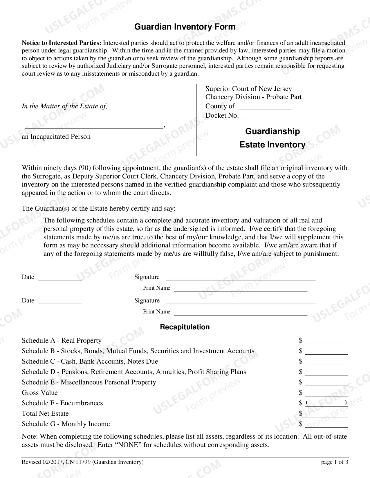 Preview Guardianship Estate Inventory