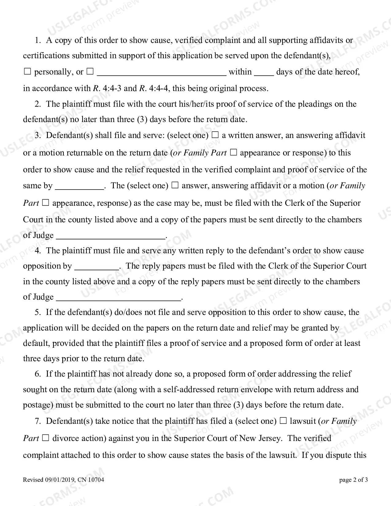Preview Order to Show Cause - Summary Action (Sample and Form)