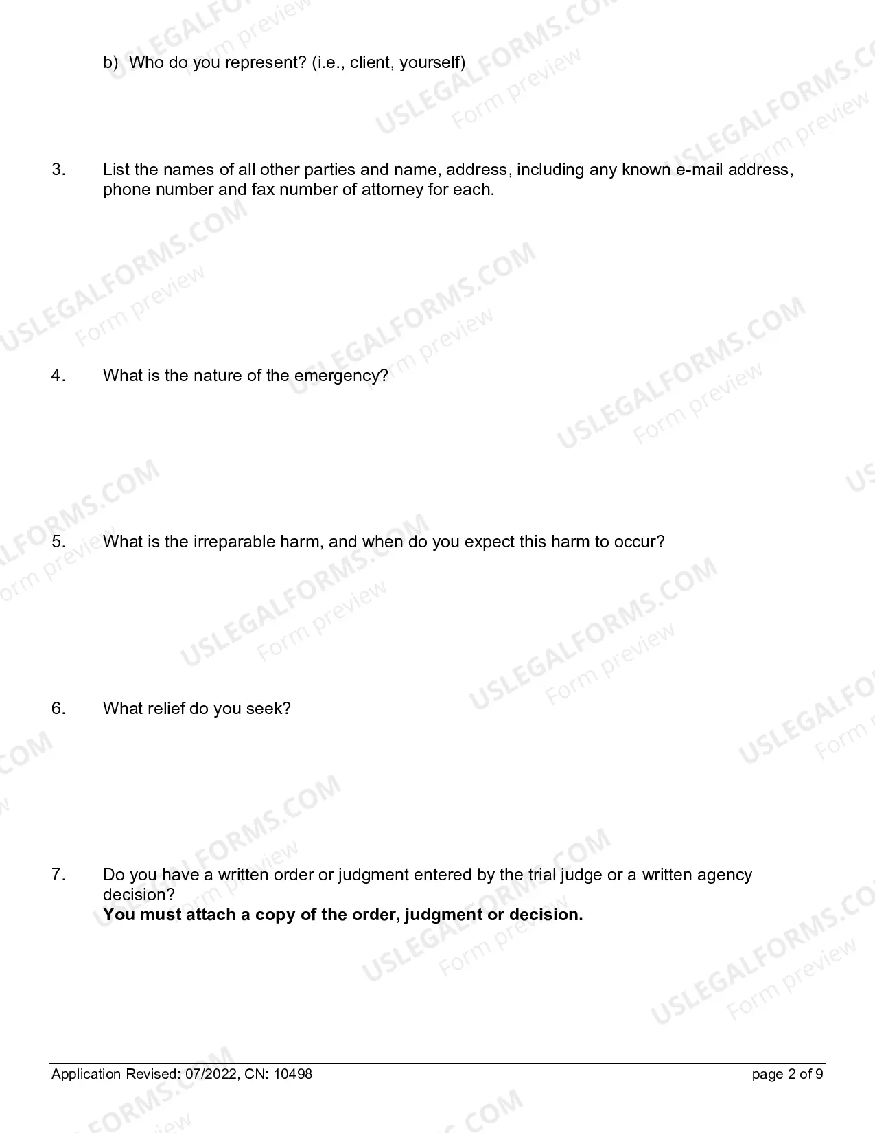 Preview Application for Permission to File Emergent Motion (Form only)