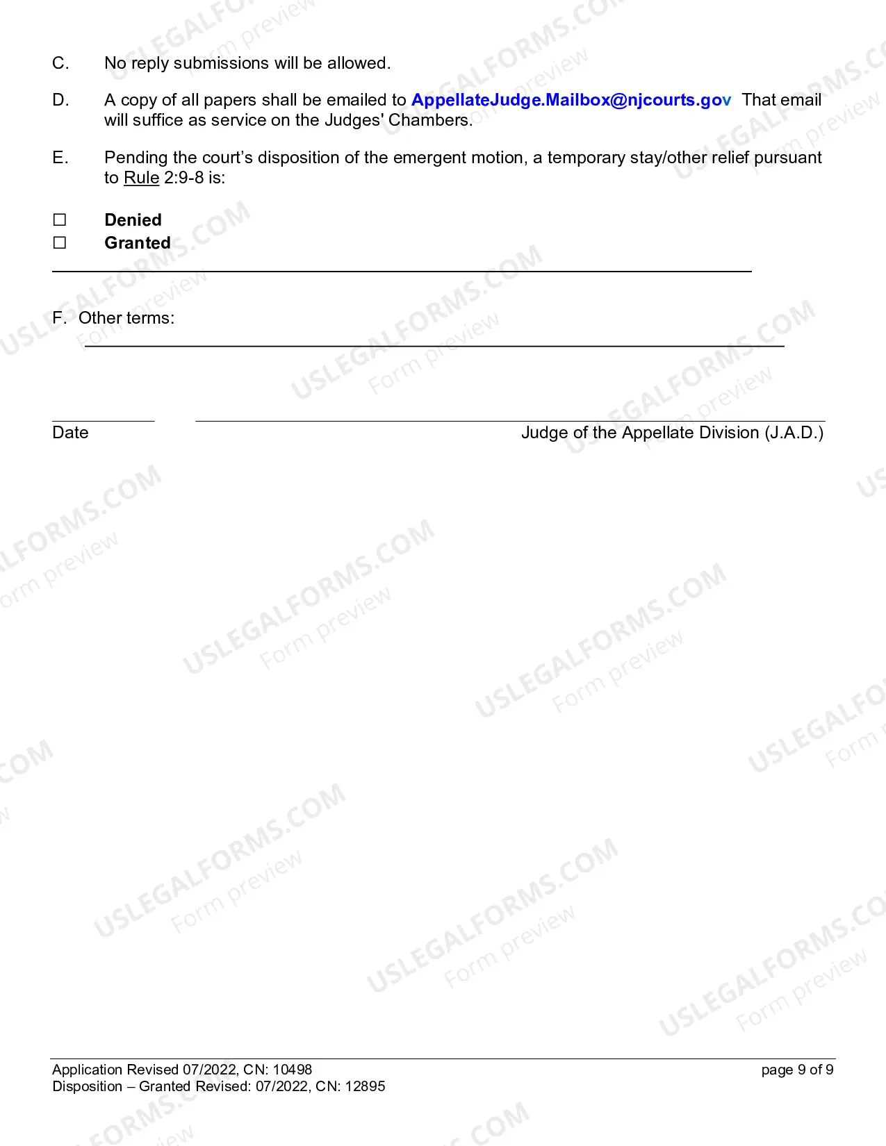 Preview Application for Permission to File Emergent Motion (Form only)